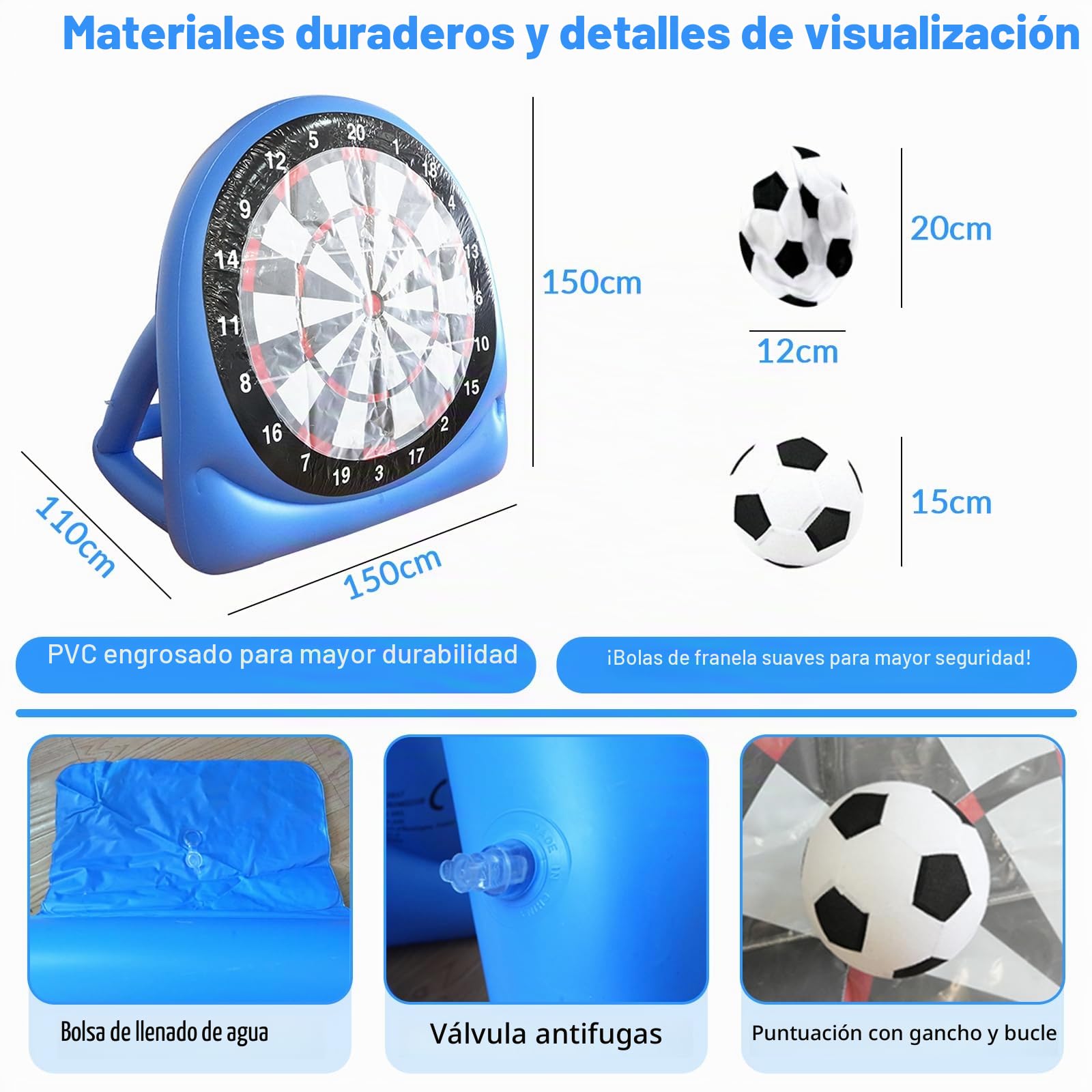 Diana Dardos Fútbol Inflable 150 cm, Tablero de Dardos de Fútbol Plegable