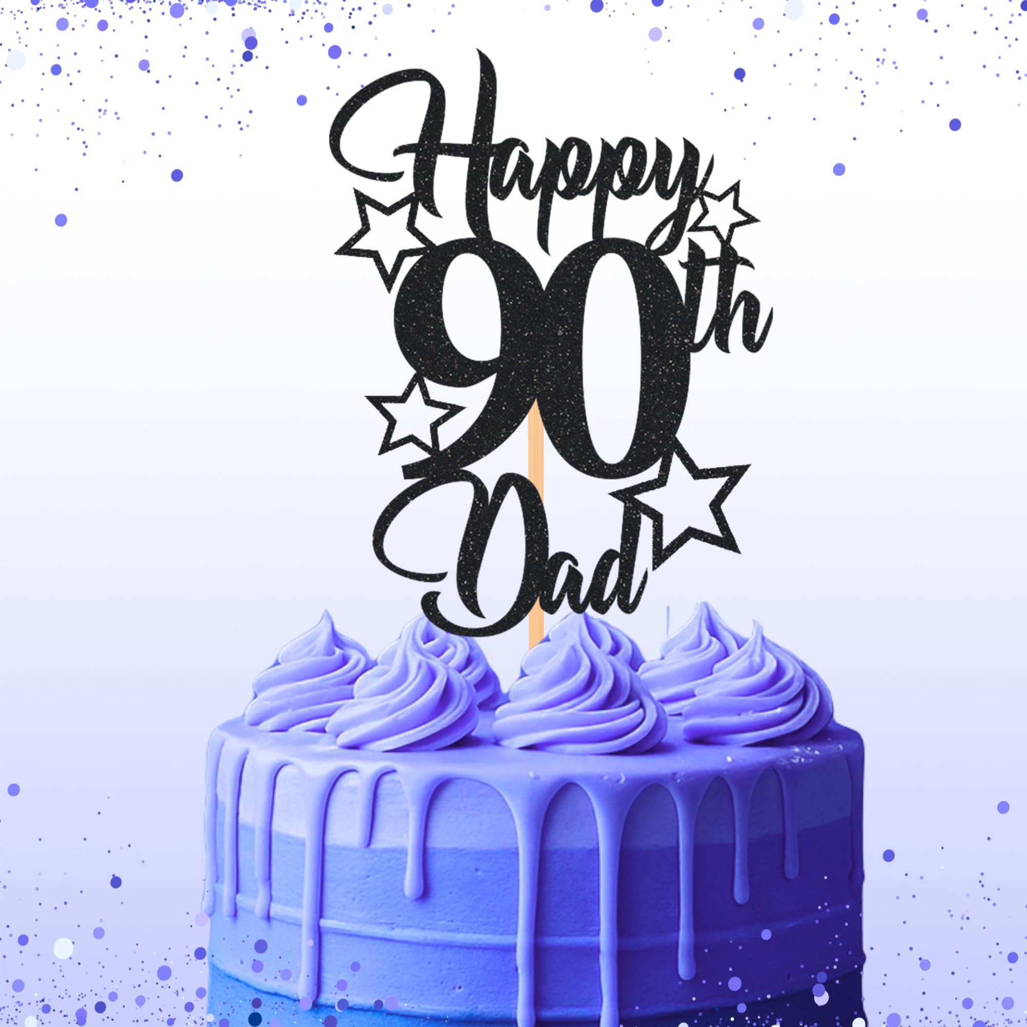 Glitter Birthday Cake Topper for Dad with stars, Birthday Cake Topper, Party Decorations, Party Supplies, 40, 50, 60, 70,80, 90 Many colours (90th, Black (15cm)) โ image 1