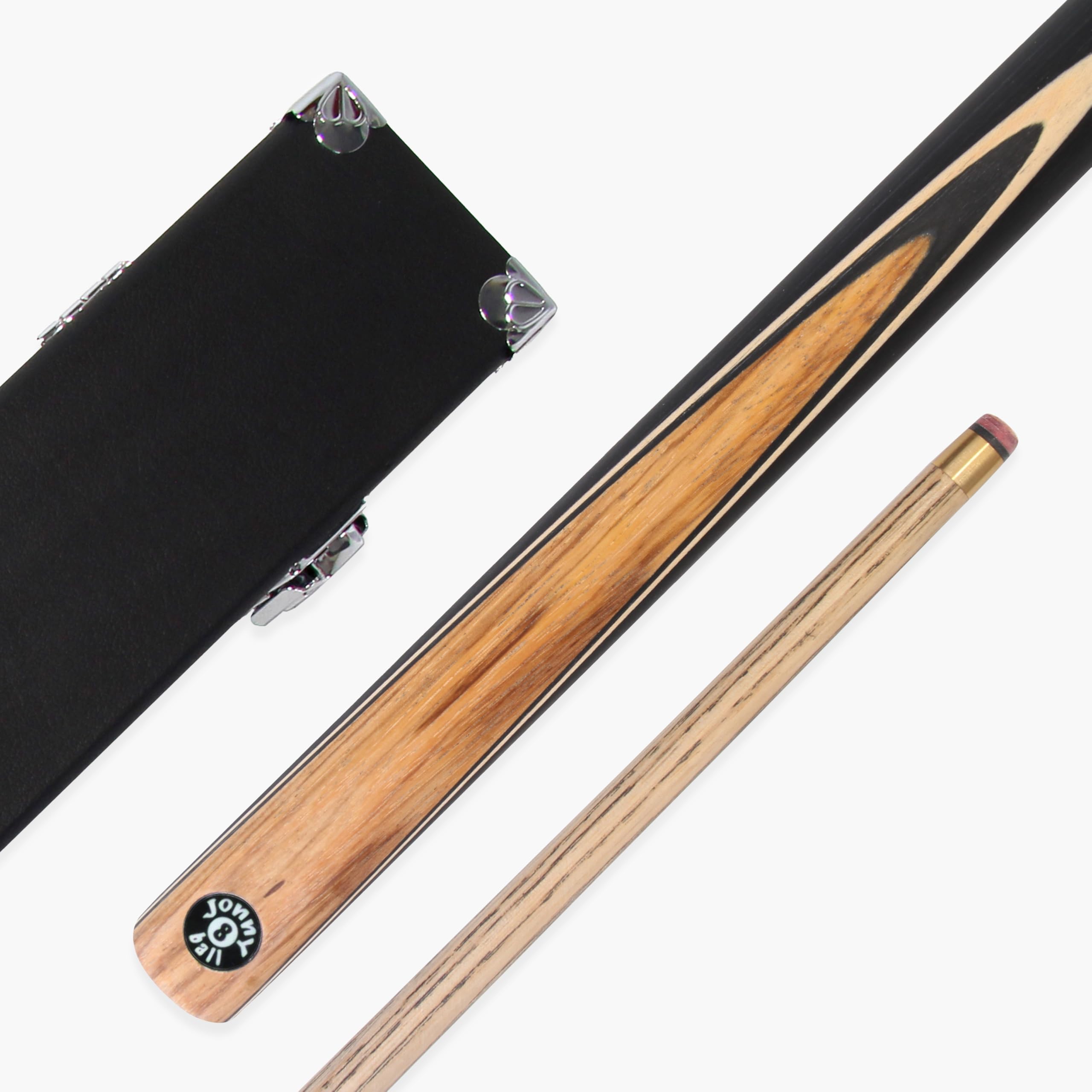 Jonny 8 Ball Challenger 57 Inch 2 Piece Centre Joint English Pool Cue and Case Set with 8mm Pro Leather Tip with Black Hard Case (Walnut Maple)