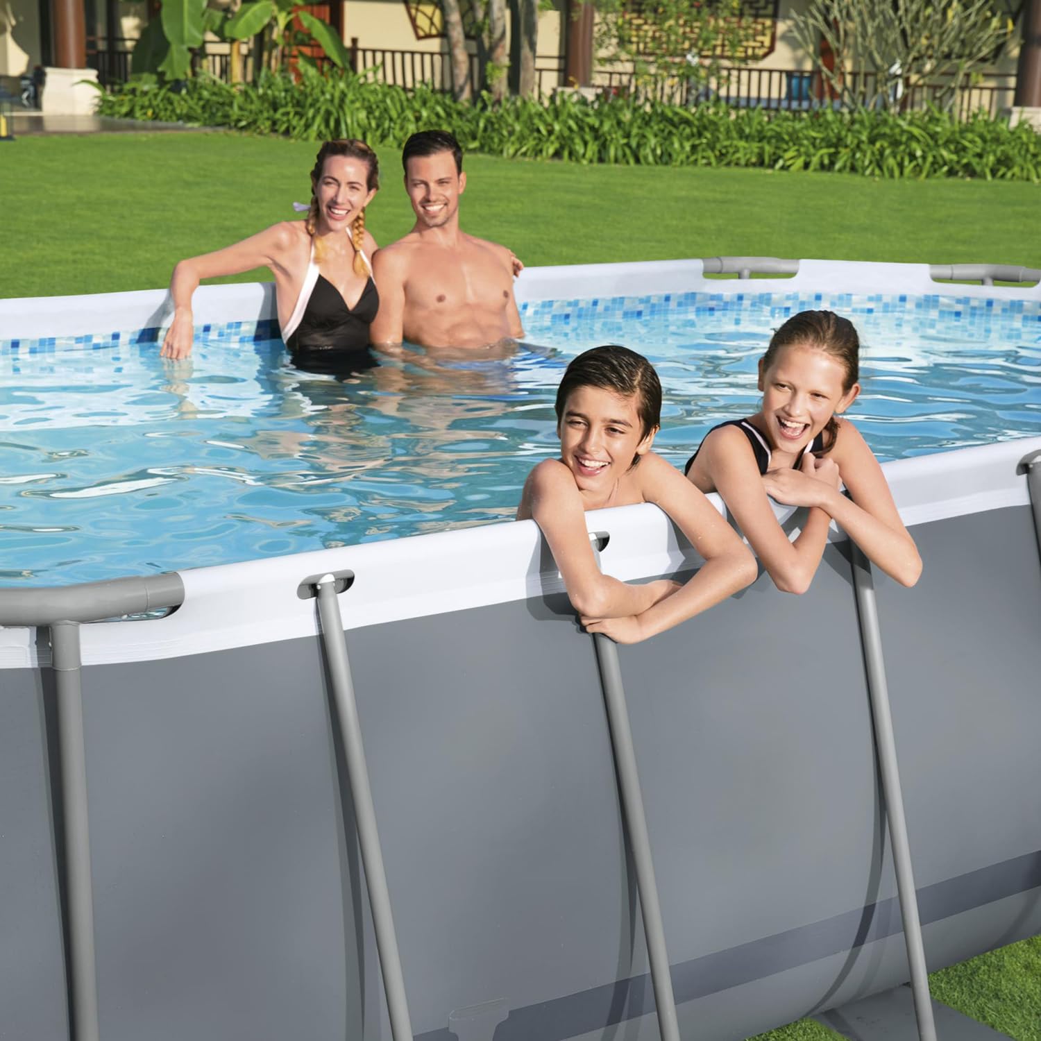 Bestway Power Steel Frame Pool Set oval 305 x 200 x 84 cm mit Filterpumpe grau