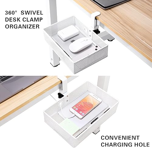 Miniatura 4 de Euyona Organizador de escritorio de malla y cajón giratorio con abrazadera, organizador de escritorio oculto para escritorio, sistema de montaje