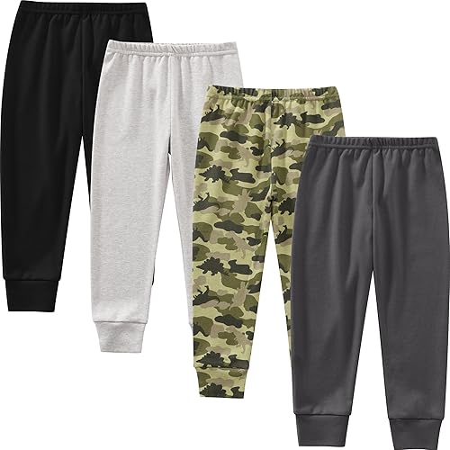 Baby and Toddler Boys Cotton Pants, 4-Pack Joggers, 2-6 Years