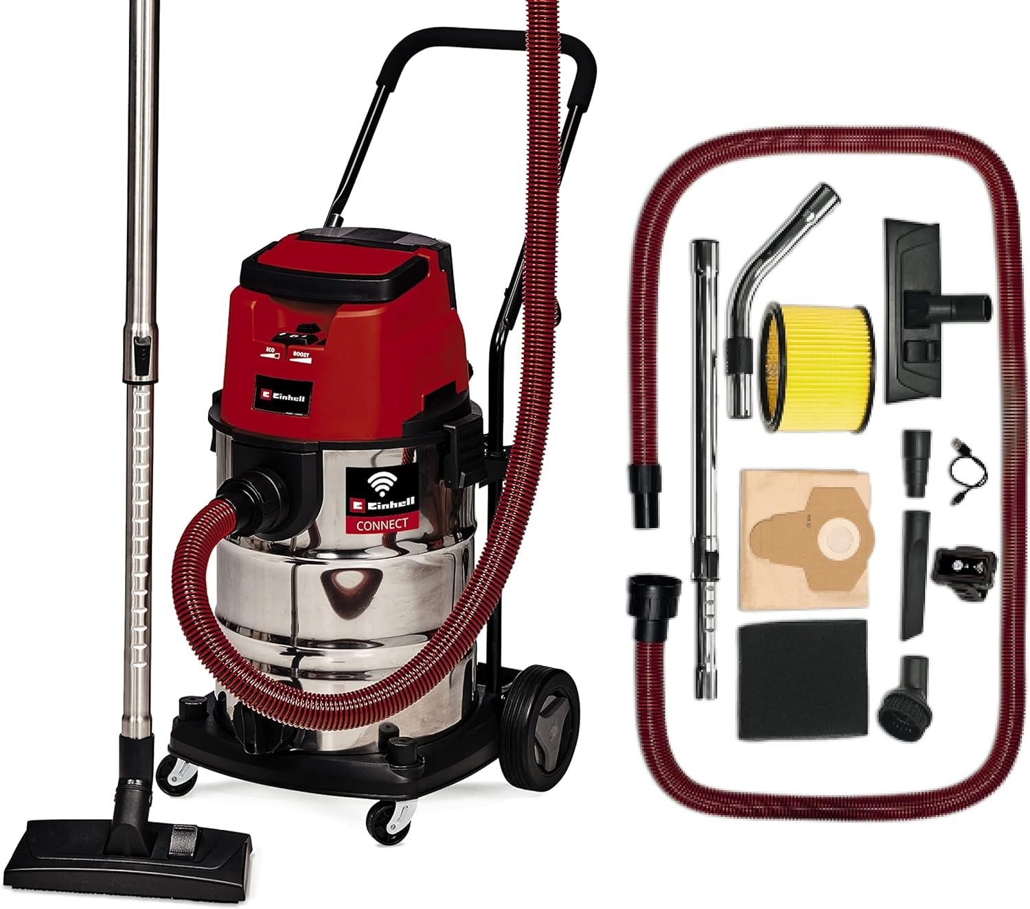 Einhell Professional Aspirador de seco-húmedo con batería TP-VC 36730 S Auto-Solo Power X-Change (Iones de Litio, 36 V, función de conectividad, función Eco/Boost, sin batería ni Cargador)