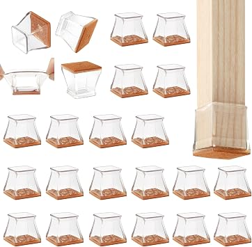 CHUNZEXI 24 Pack Square Chair Leg Floor Protectors for Hardwood Floors, Silicone Felt Covers Pads Caps, Protect Wood Furniture Feet Floors Noise Reduce and Scratch Square Large & Clear