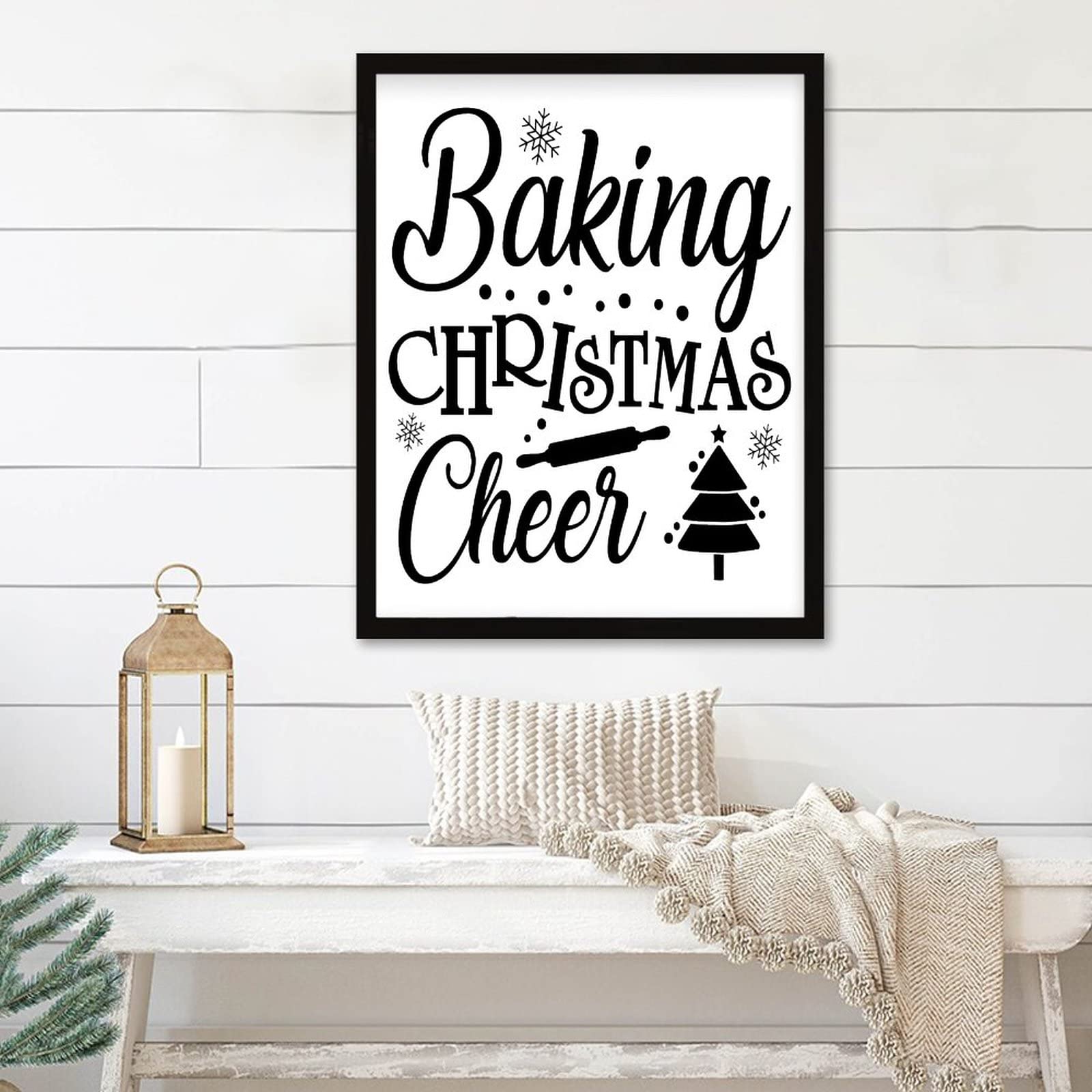 Panneau avec citation Baking Christmas Cheer cadre bois déco de Noël ferme