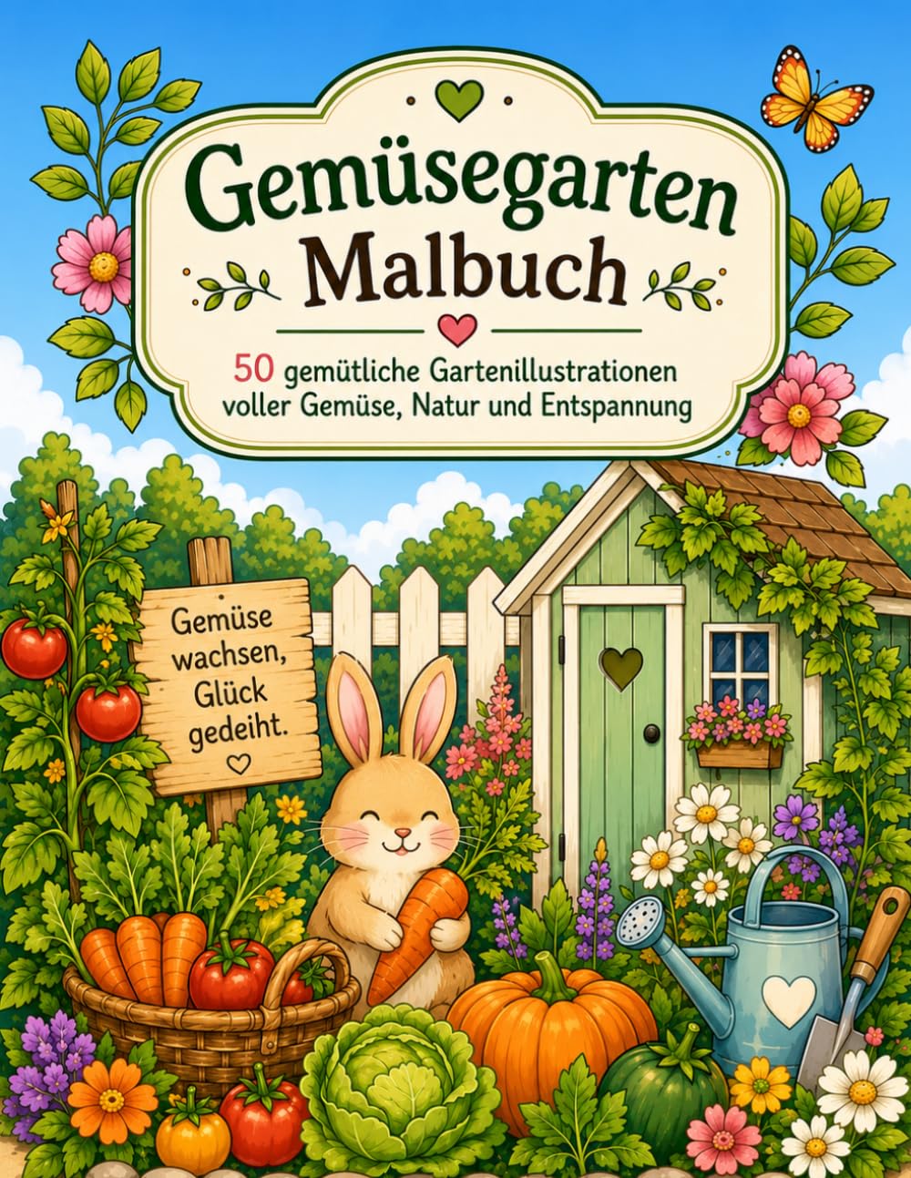 Gemüsegarten Malbuch: 50 gemütliche Gartenillustrationen voller Gemüse, Natur und Entspannung (Garten Malbuch - Stressabbau und Entspannung)