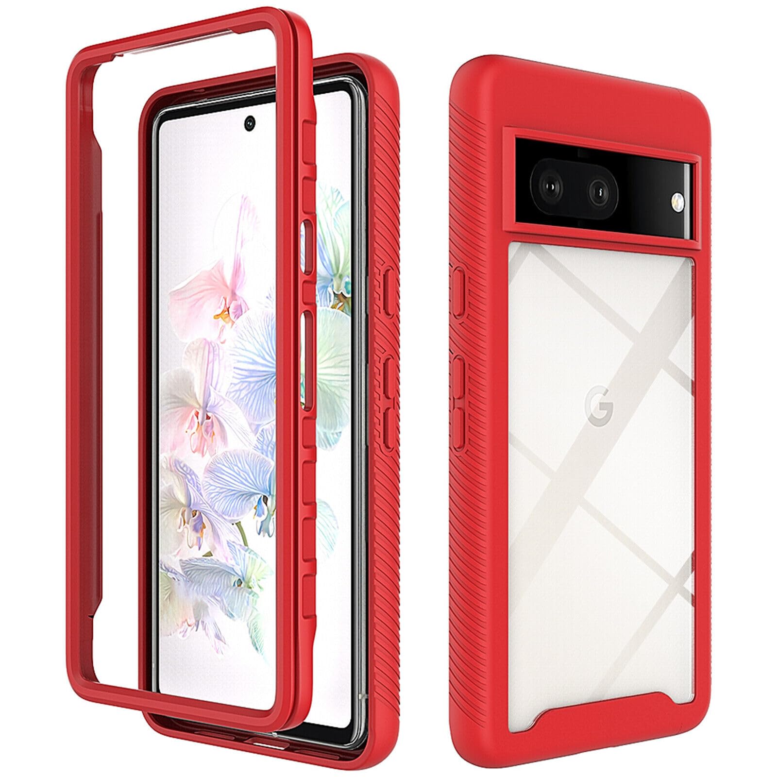 Betterfon Pixel 7 Hülle – Two‑Piece TPU Bumper Case mit Kantenschutz, Rot