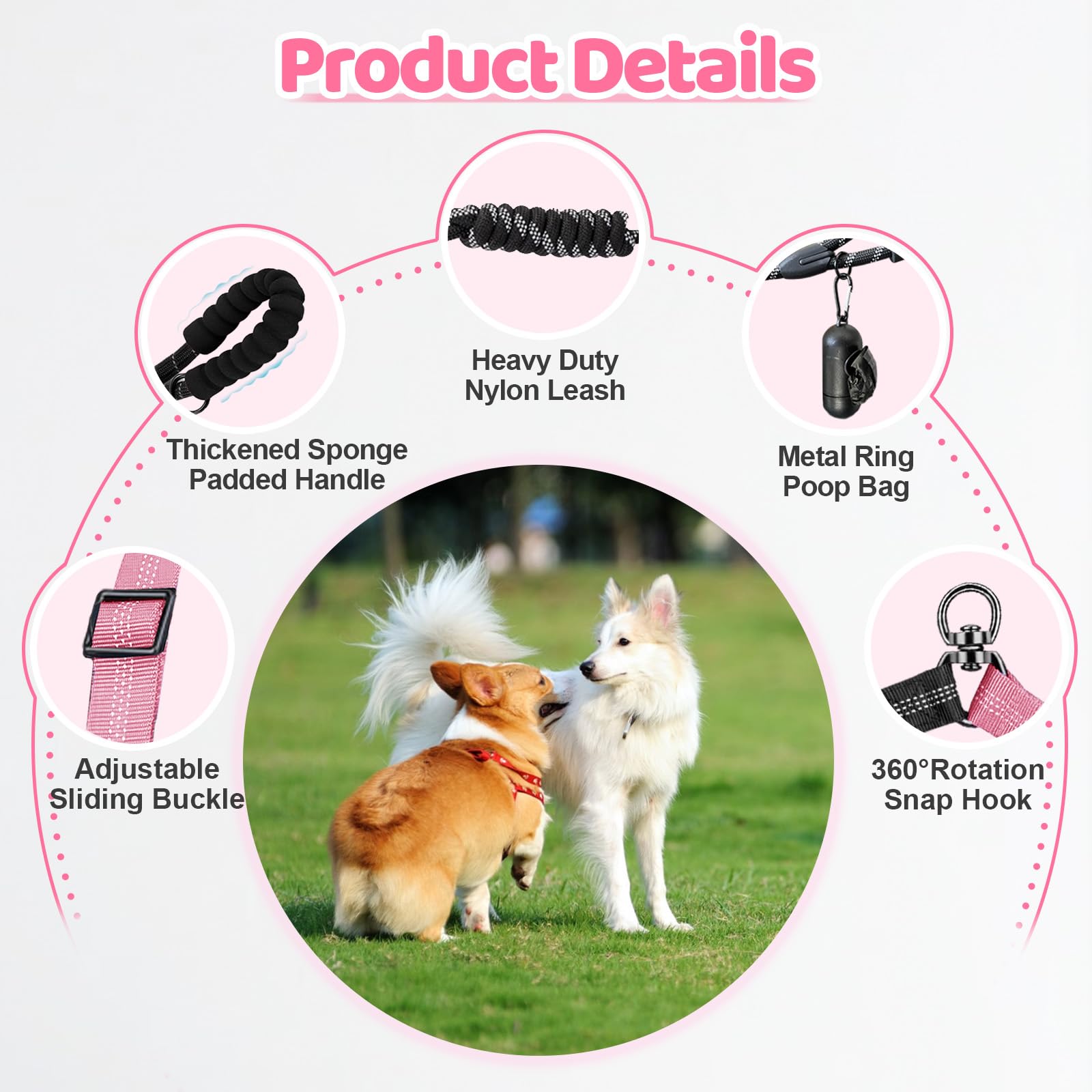 Correa doble para perro – Accesorio divisor giratorio de 360° sin enredos, 1 cuerda con asa, correa multifuncional para 2 perros, para caminar al aire libre, tren pequeño, mediano, grande, dos
