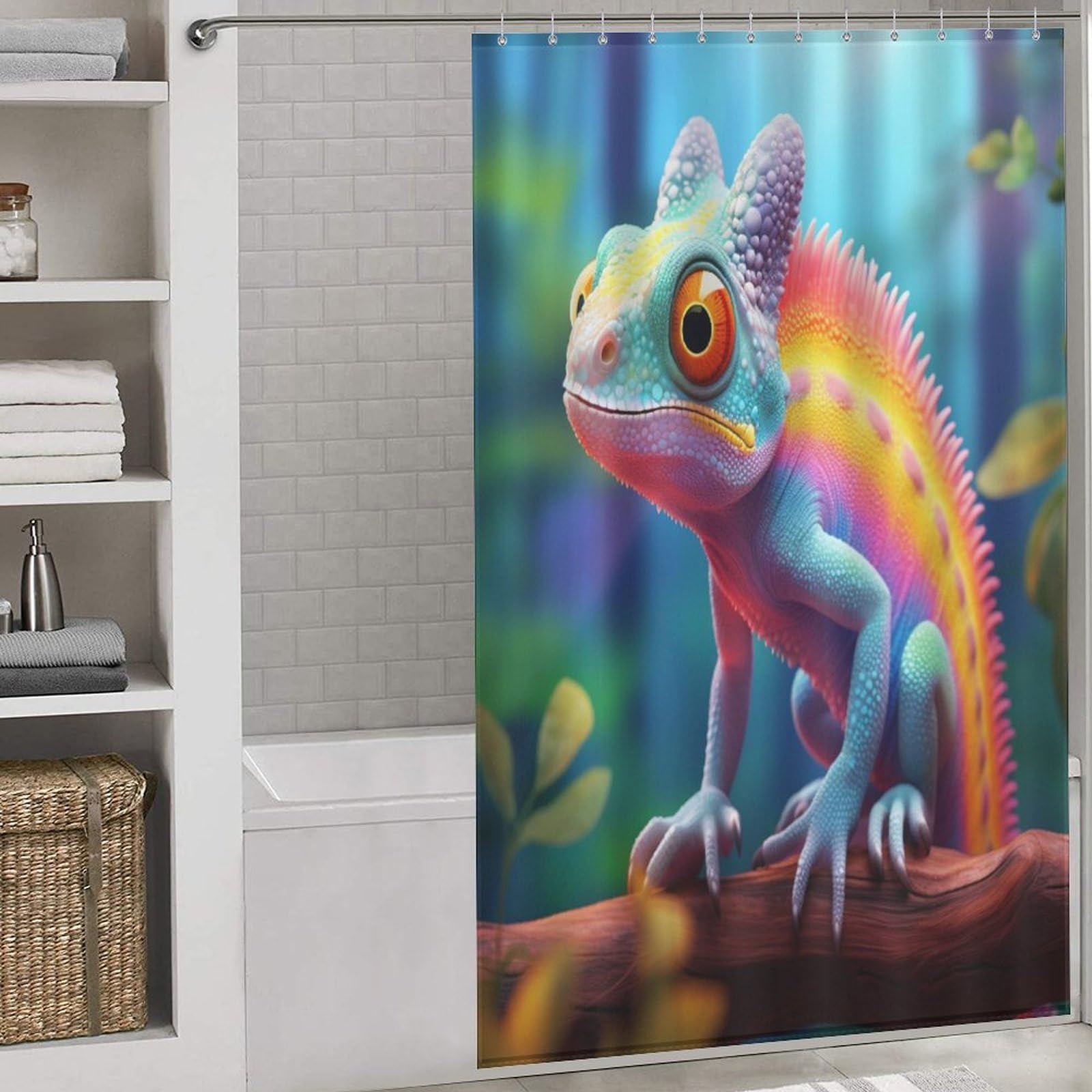 Rideau de douche caméléon anti-éclaboussures en tissu polyester avec crochets