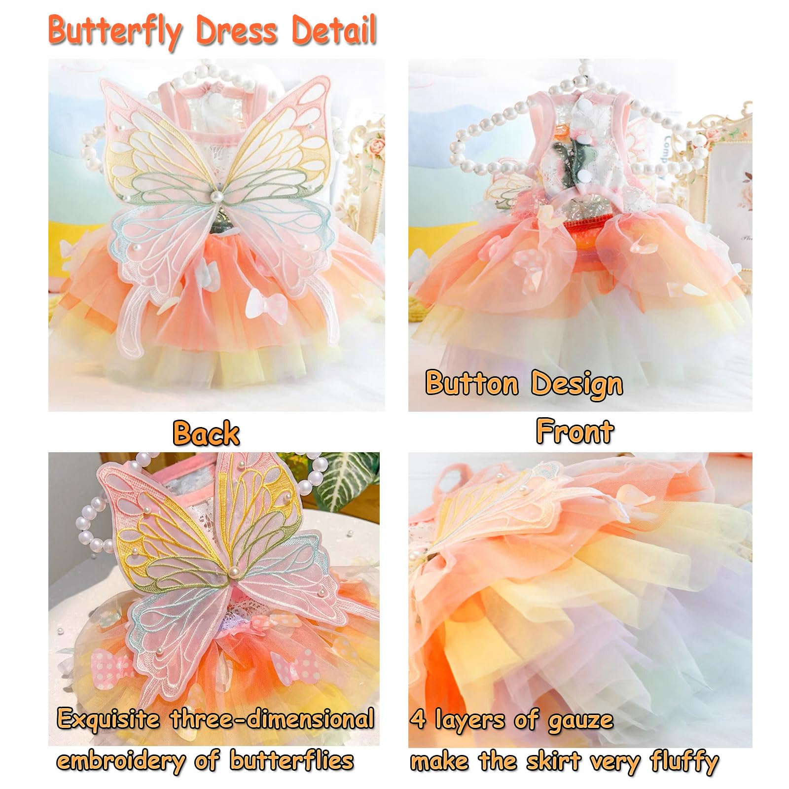 Robe de princesse papillon avec jupe tutu multicouche pour chiens de petite et moyenne taille, XXXL