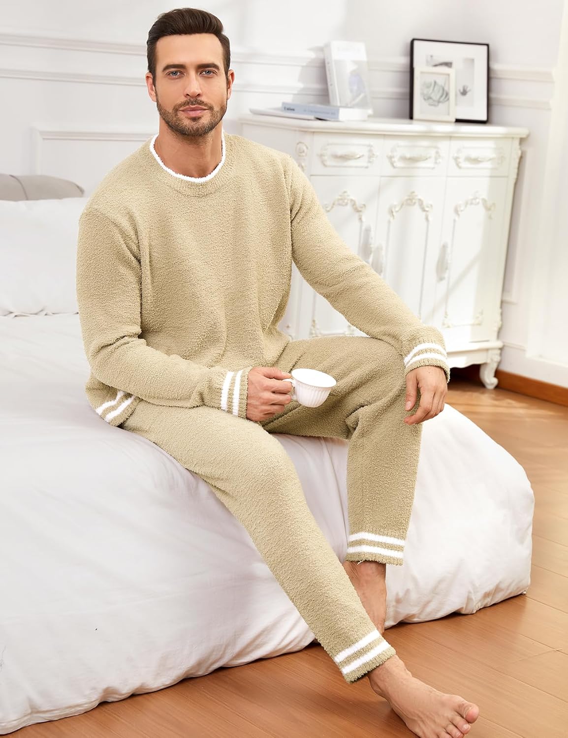 Yimoon Mens Fleece Pajamas Set Soft Fluffy Pjs Sleepwear Winter Warm Long Sleeve Fuzzy Loungewear - Image 6