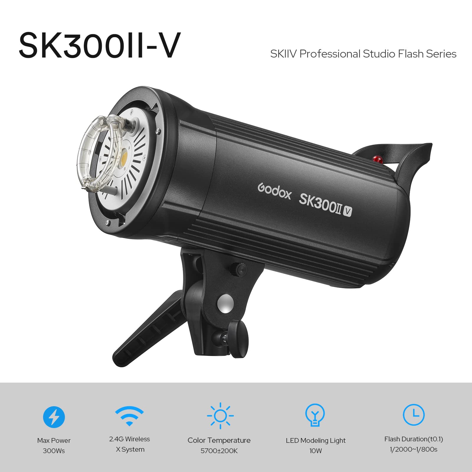 Godox SK300II-V Flash de Studio 300Ws avec COB LED Modeling Lampe 5700K, GN58, Temps de Recyclage 0,1-1,5s, 40 Niveaux, 2.4G Sans Fil, Bowens Mount