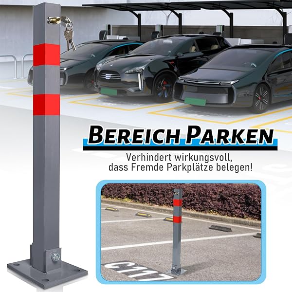 2 Stück Parkplatzsperre Klappbare, Abschließbarer Parkpfosten für Privatparkplatz und Stellplatz,mit 3 Schlüsseln und reflektierenden Warnstreifen,zum Schutz vor Fremdparkern - 4