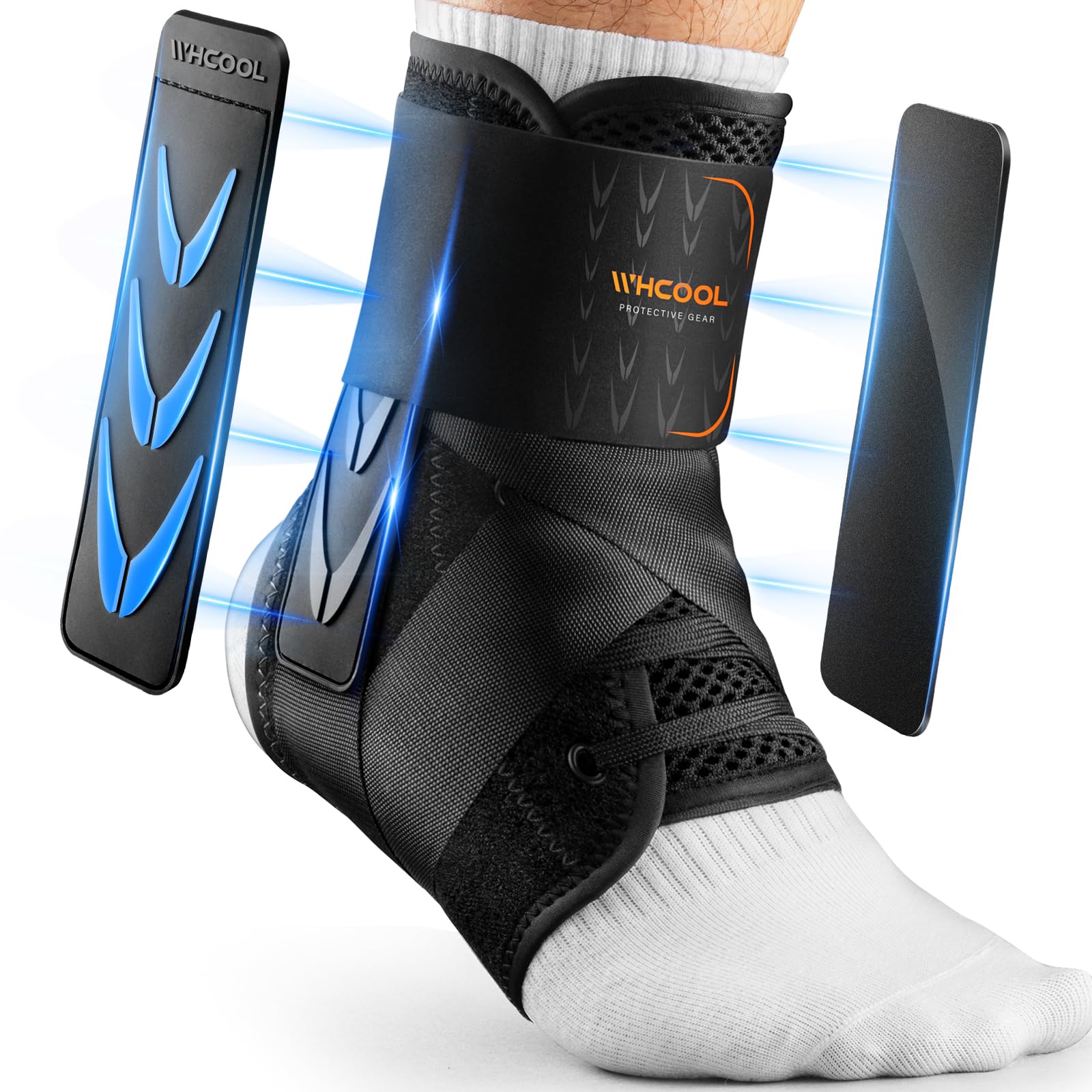 WHCOOL Knöchelbandage für verstauchte Knöchel, Klettverschluss, atmungsaktiv, mit 2 Stützpads, Stabilisator für Damen und Herren, Verhütung fußbandage, Sport