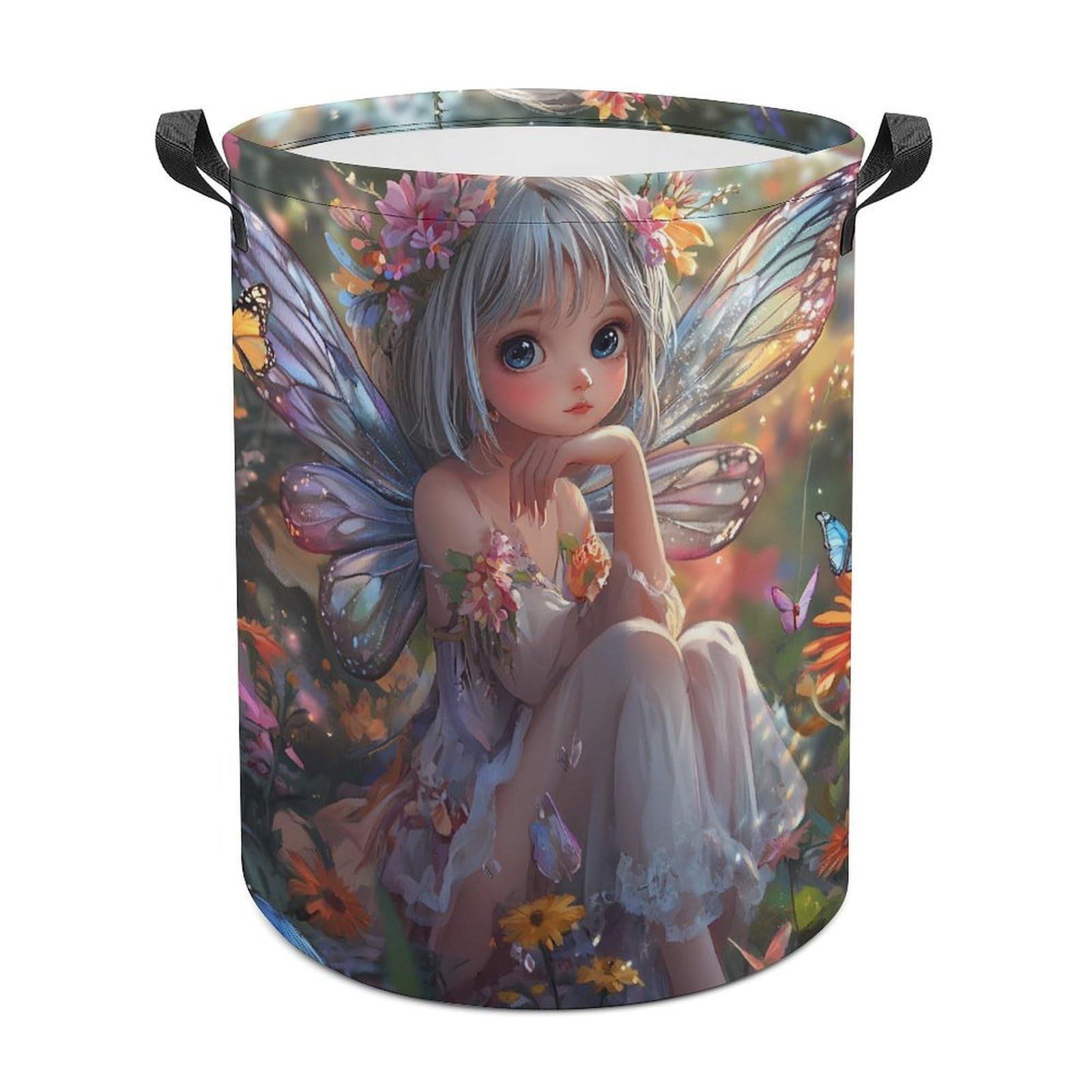 Fairy Laundry Hamper with Handle Collapsible Storage Laundry Basket 44x44cm