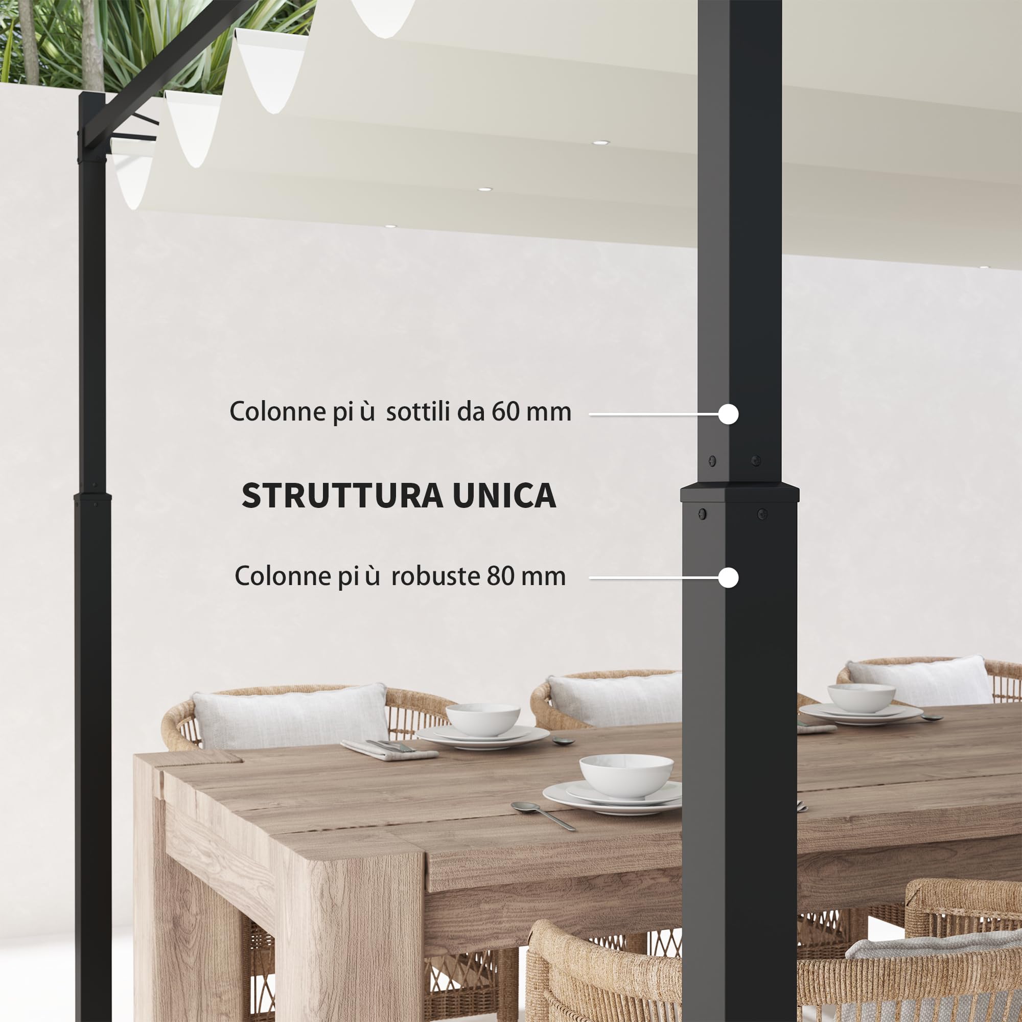 Outsunny Pergola Gazebo 3x3 m Retrattile Impermeabile Telo Bianco Crema Struttura Metallo