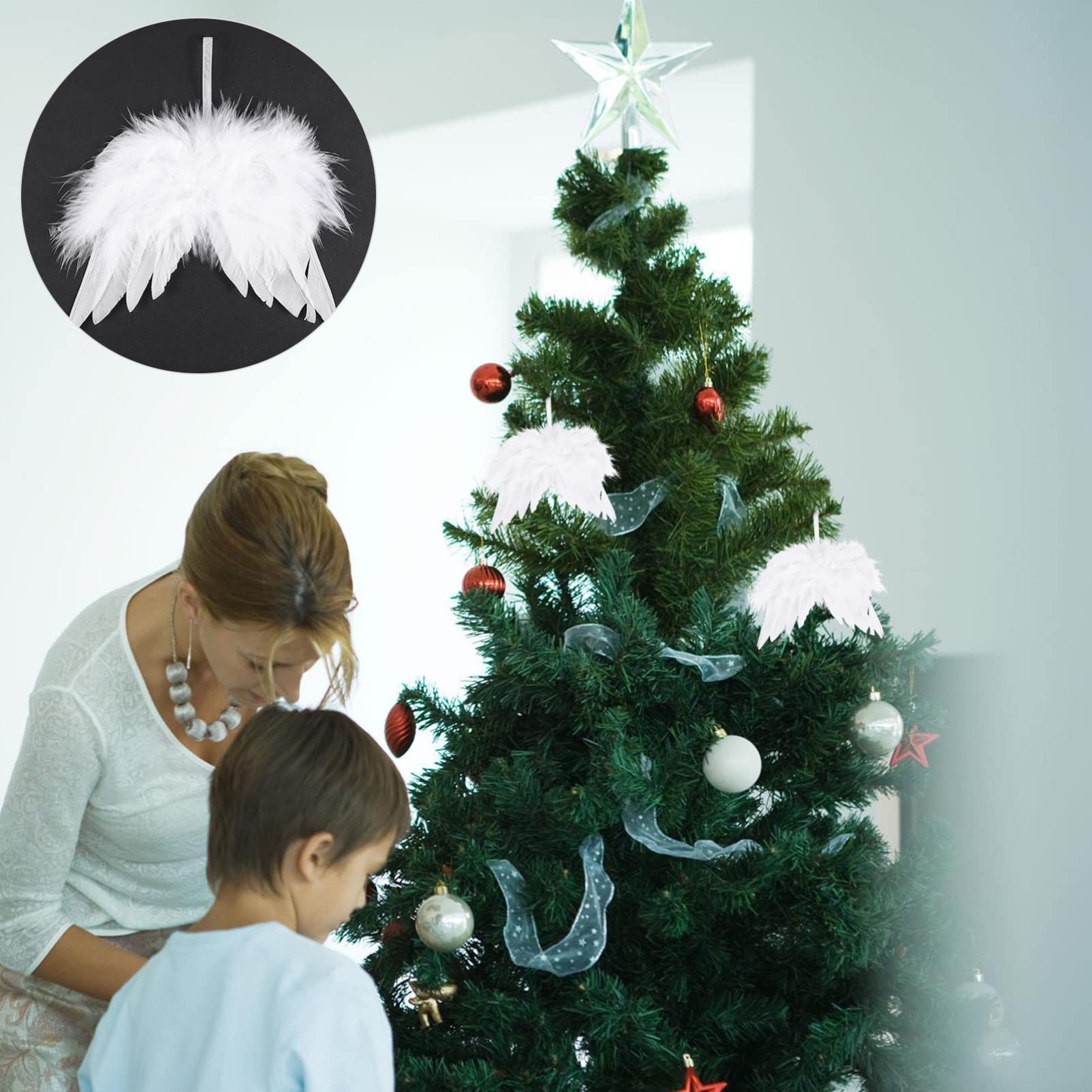ABOOFAN 24piezas Charm de Alas de Plumas Angel para Decoración Navideña Colgantes de Alas de Ángel y Adornos de Suministros de Vacaciones para Colgar el Árbol de Navidad