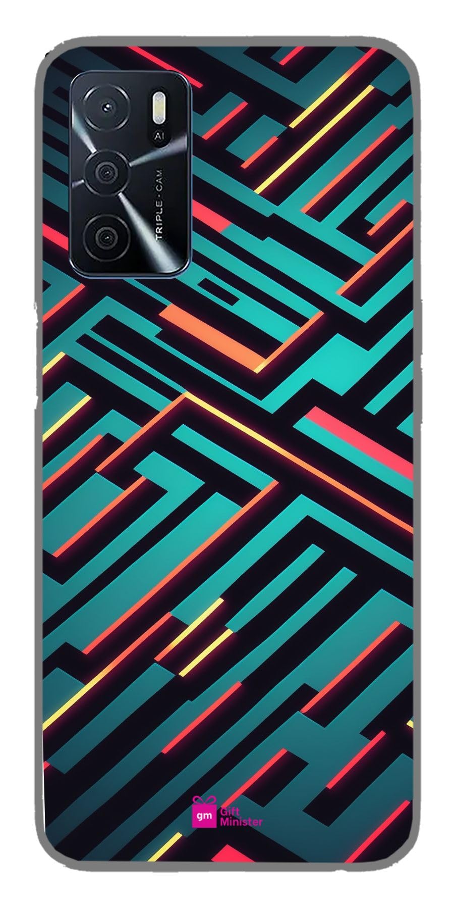 Silicone Designer Cover for Oppo A16 Cyannone - Futuristic Geometrical Texture Lines Lightweight Protective Shockproof Camera Protection Anti-Fingerprint Scratch Resistant 1Pcs 1696J