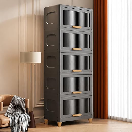 Mevigo Plastic Wardrobe – 5 Tier Cupboard for Storage, Almirah for Clothes, Plastic Cabinet for Storage Box, Wardrobe Orga...