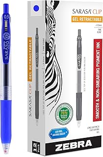 Sarasa Clip Retractable Gel Pen, Fine Point, 0.5mm, Blue Ink, 12-Pack