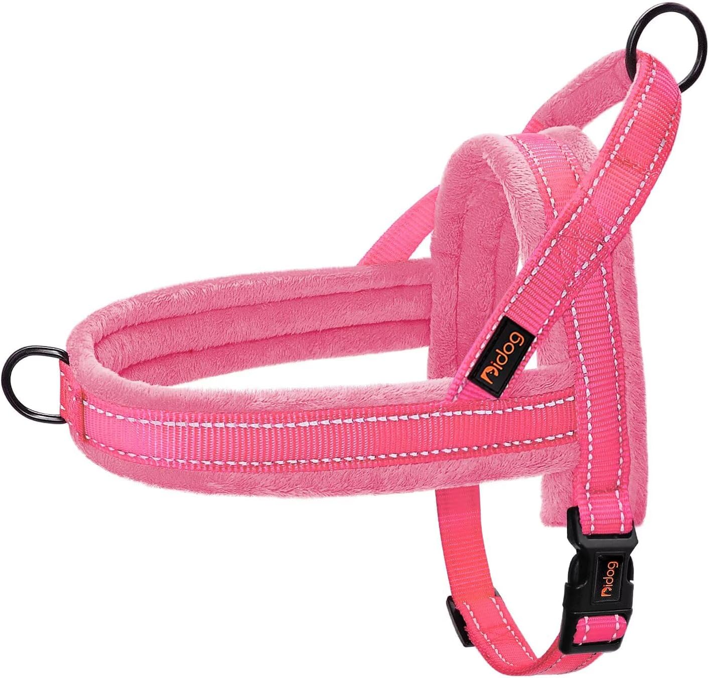 Didog Soft Flannel Padded Dog Vest Harness, No Pull/Quick Fit Reflective Dog Strap Harness, Easy for Training Walking (L:Chest 26-32", Pink)