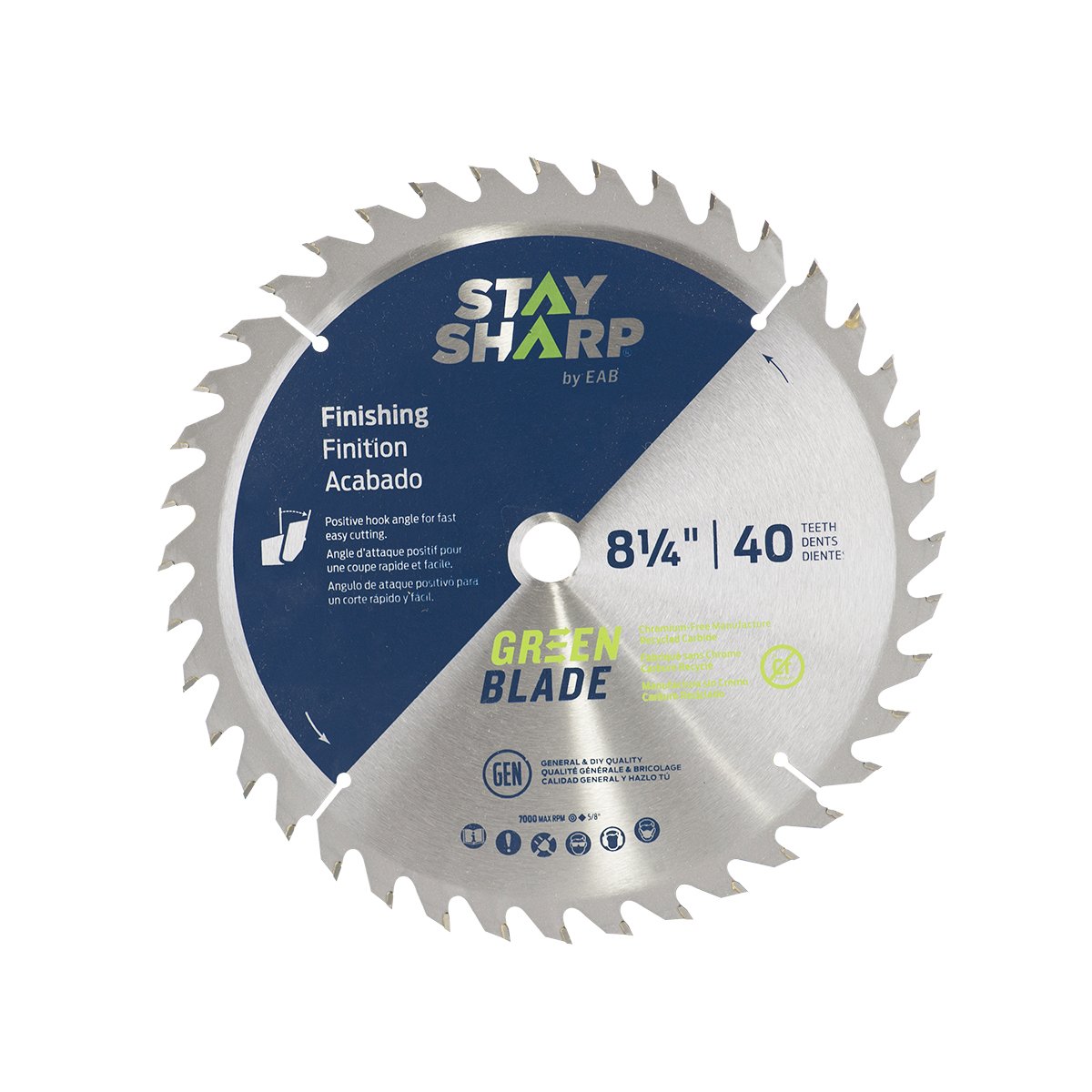 EAB Tool2110715 8 1/4" x 40 Teeth Carbide Green Finishing Saw Blade - Recyclable,