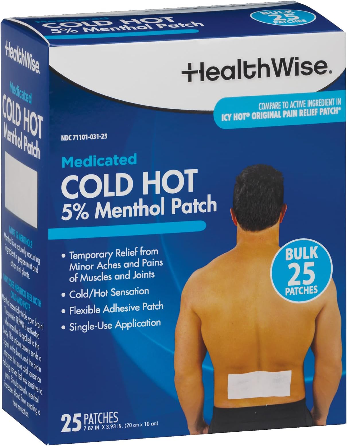 Amazon.com: HealthWise Cold Hot Medicated Menthol Patch | 5% Menthol ...