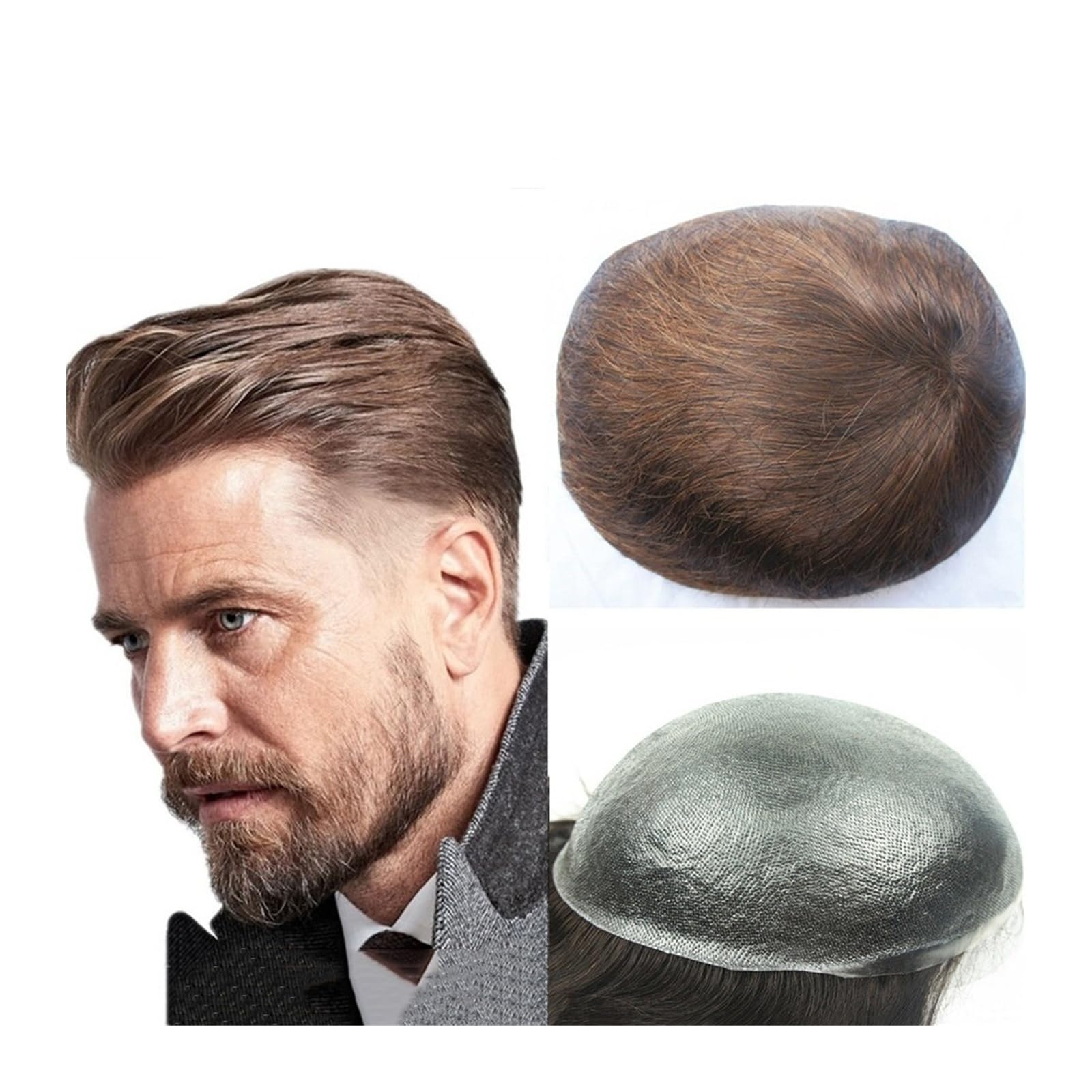 Toupee for Men Men Toupee Human Hair Super Thin PU Skin 0.04mm Hairpieces Natural Hairline 8x10 Male Hair Denture Units Hair Replacement System with 110% Density Toupee He