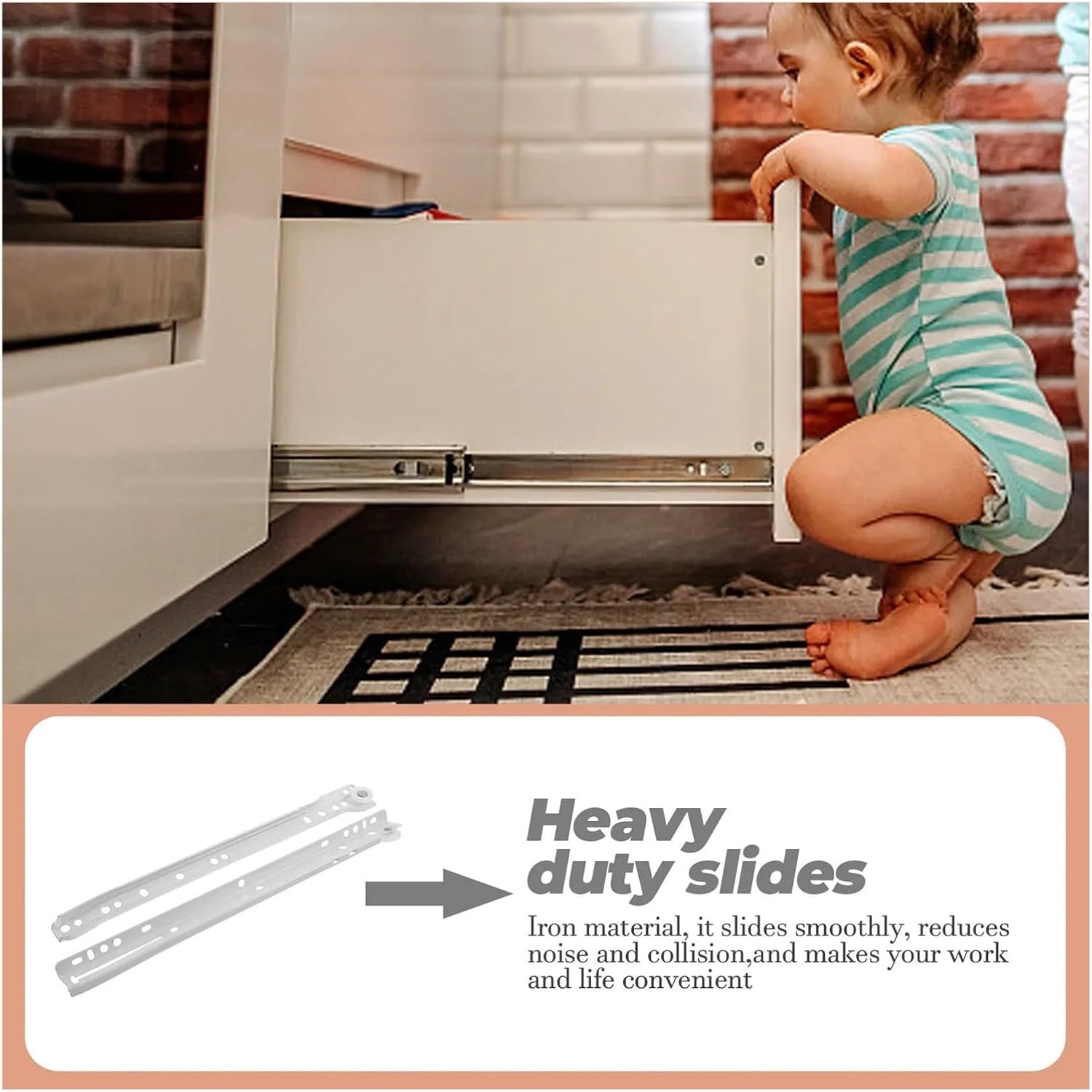 Full Extension Drawer Slides 2Sets Heavy Duty Keyboard Drawer Rails with Nylon Wheels