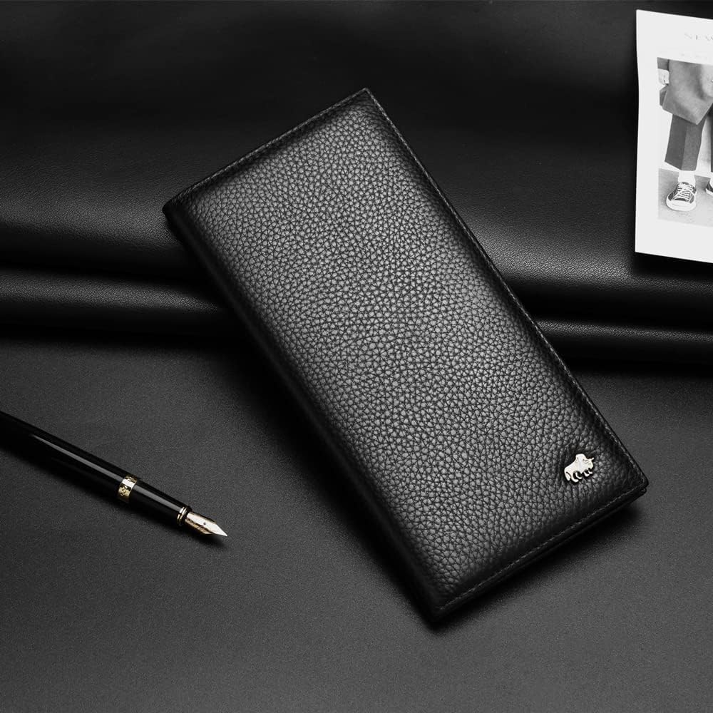 BISON DENIM RFID Bifold Wallets Slim Credit Card Wallet Real Leather Mens Long Wallet with Zipper Coin Pocket - Image 7