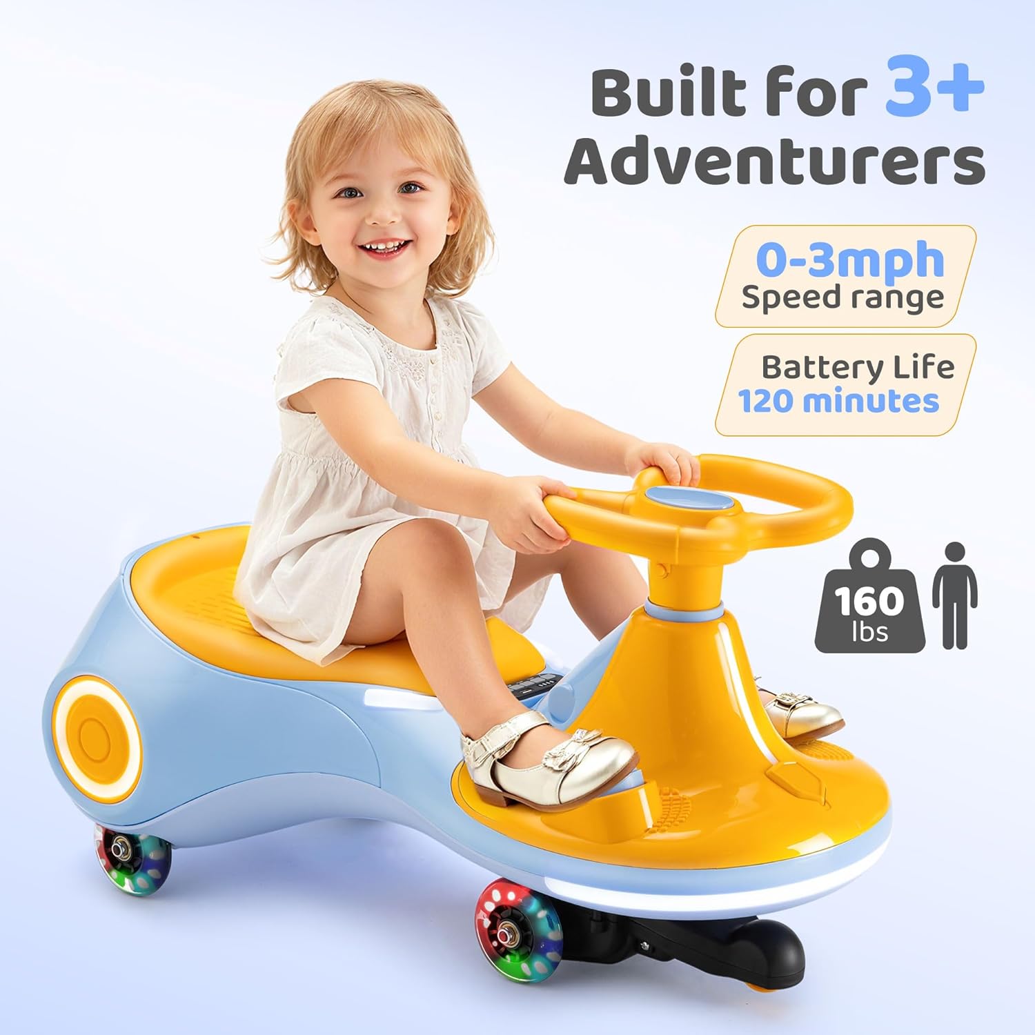 12V Electric Wiggle Car with Pedal, 3 in 1 Swing Car, Flashing Wheel, Music, 160LBS, Rechargeable Battery, Anti-Rollover Ride On Toy Car, Kid's Car for 3+ Boys and Girls Indoor Outdoor