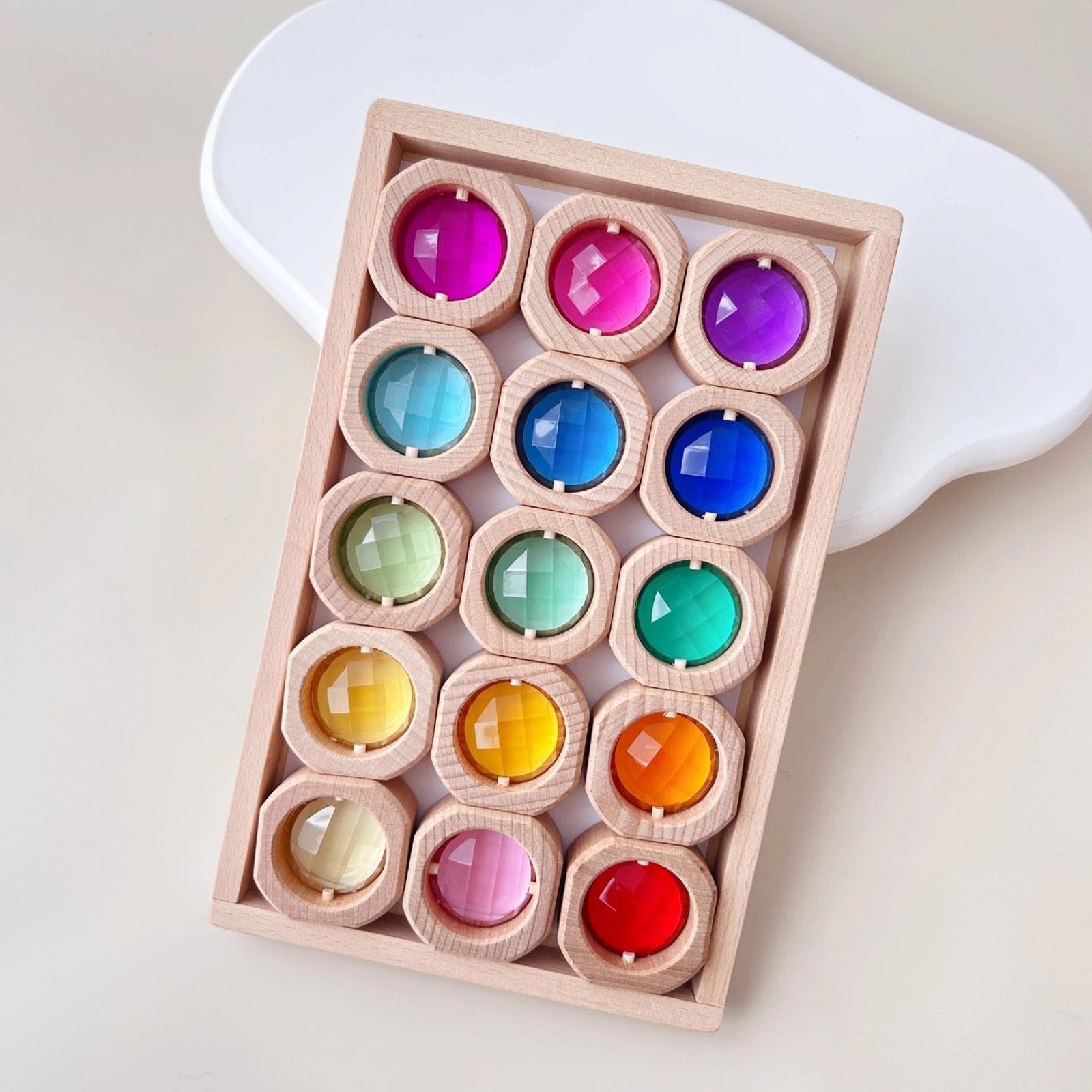 Bloques Juguete Educativo de Madera Y Acrílico Juguetes de Entrenamiento Sensorial para Aprender Los Colores Cubos de Construcción para Niños