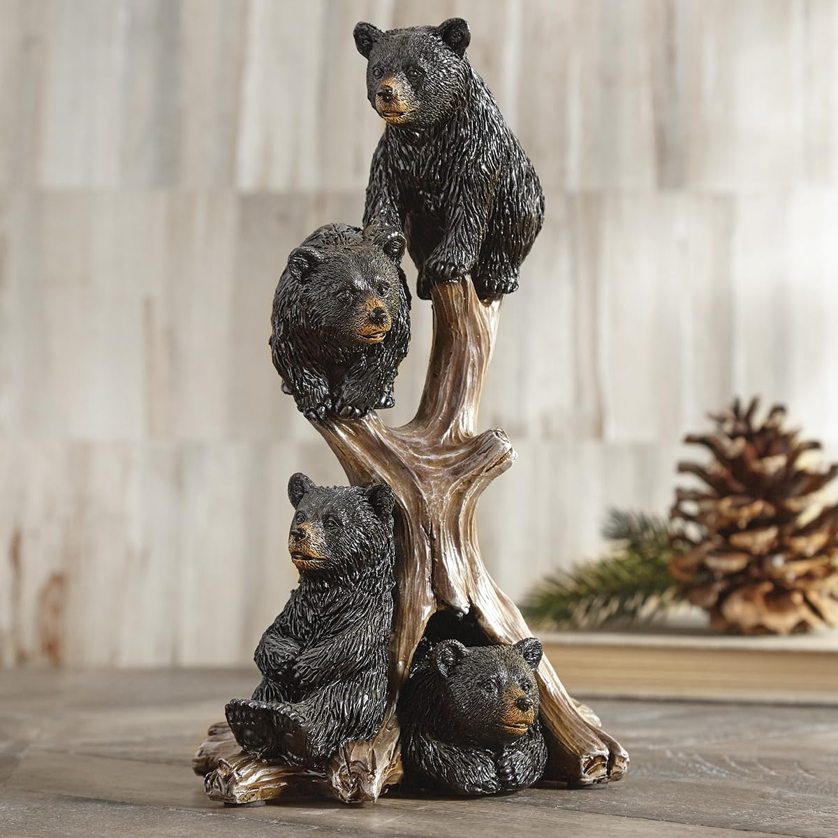 BLACK FOREST DECOR Climbing Bears Tree Trunk Sculpture, Polyresin, 5" W x 4" D x 9 1/4" H
