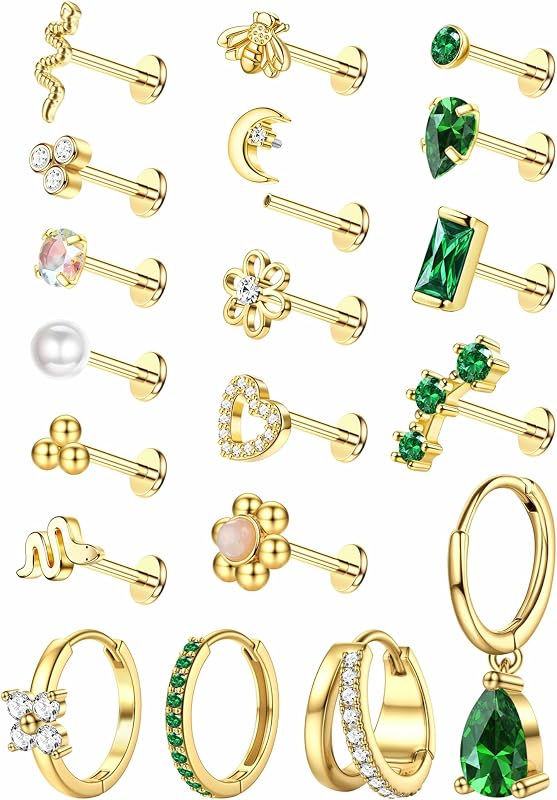 21/19/10Pcs Stainless Steel 16G Cartilage Earring Jewelry Tragus Earrings