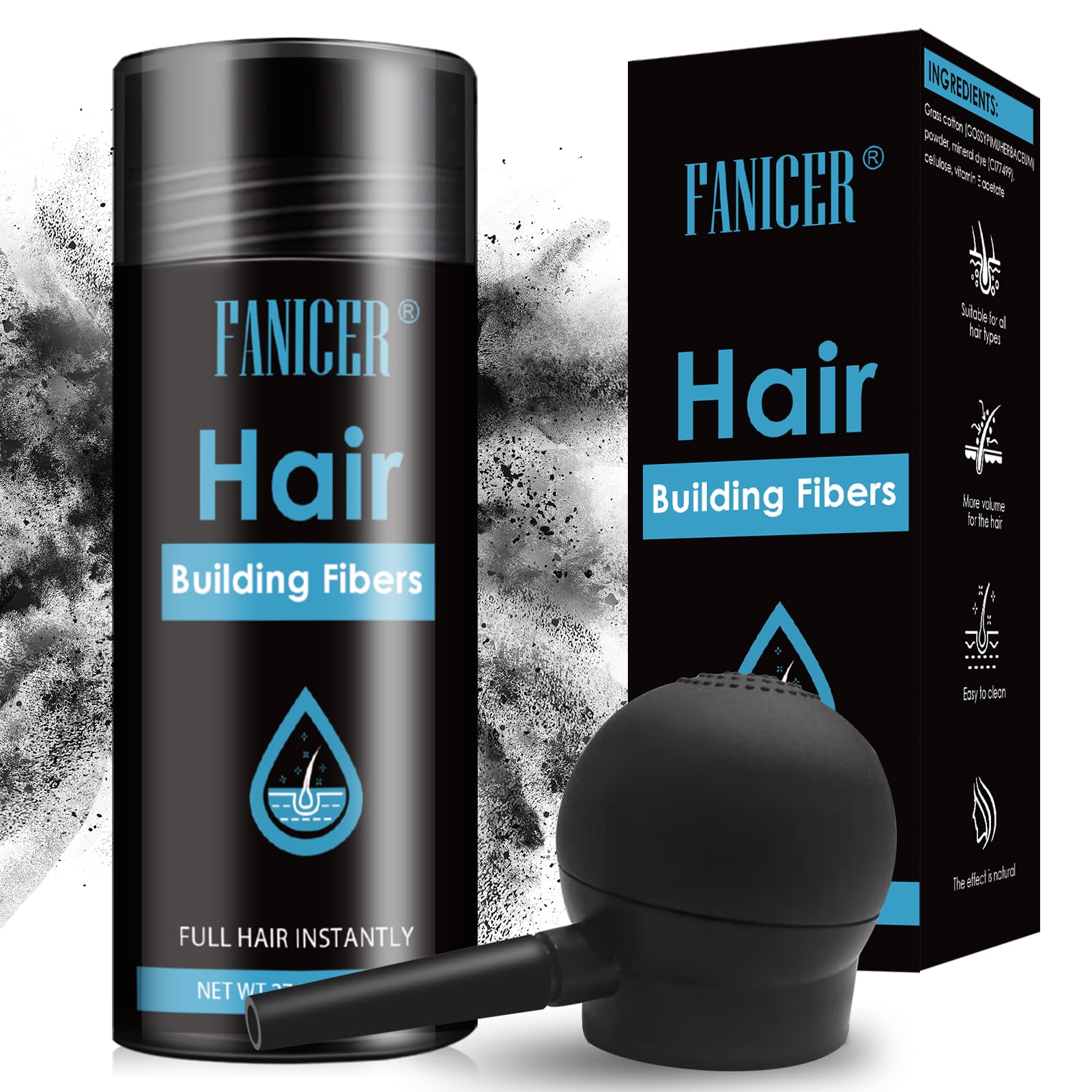 Polvere per Capelli in Fibra di Qualità,Capelli Polvere per Nascondere la Caduta dei Capell,Spessi e Polvere Volumizzante Capelli,Polvere per Capelli Uomo e Donna,Nero