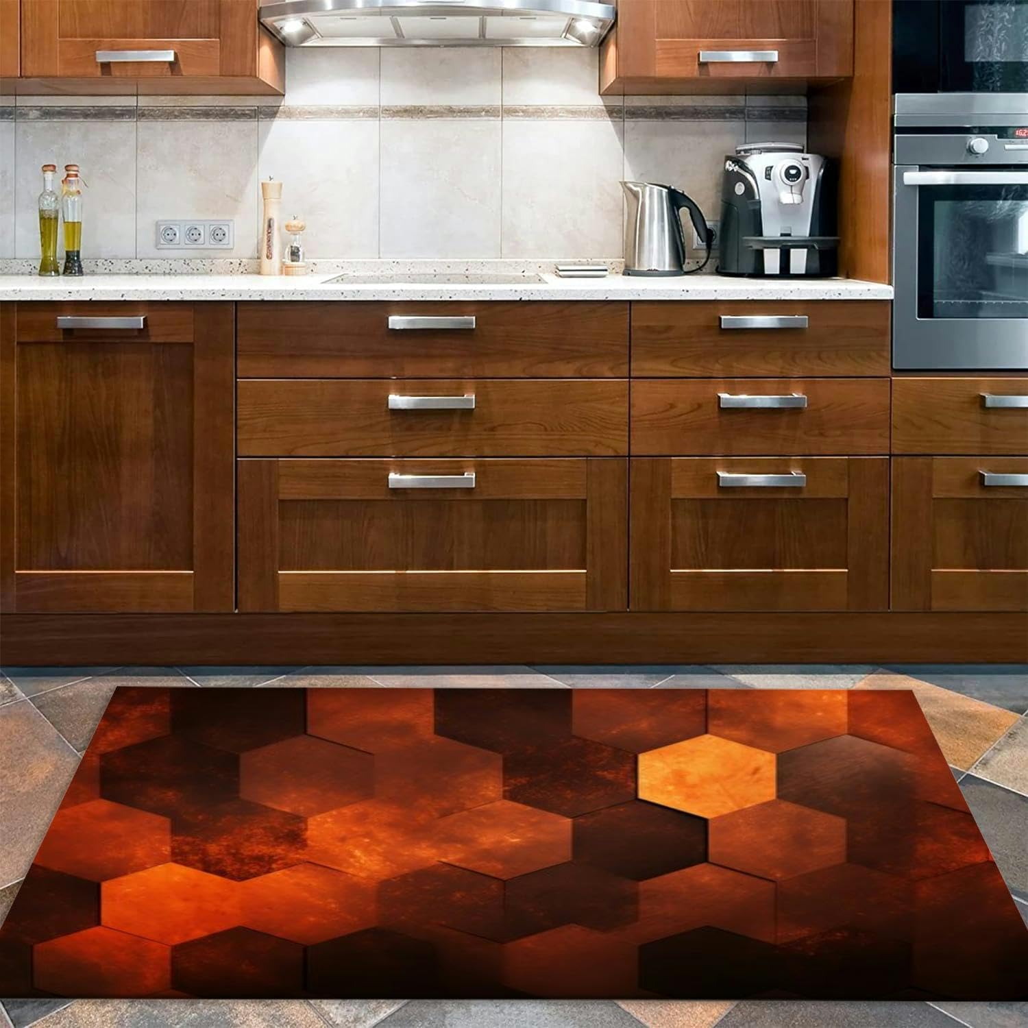 Fiery red Brown Burnt Orange Copper Black Abstract Geometric Shape 3x5 Rug Throw Rugs Entryway Indoor Front Door Mat Non Slip Bedside Area Rug for Bedroom Aesthetic Kitchen Carpet Machine Washable