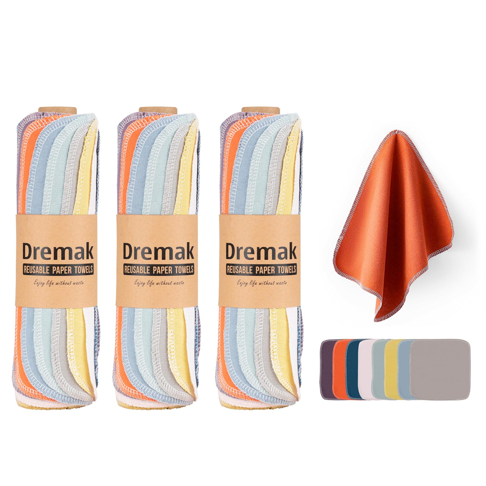 Reusable Paper Towels Washable Roll - 3 Packs of 48 Kitchen Paperless Paper Towels - 10" x 10" Cotton Cloth Paper Towels, Super Soft, Absorbent, Zero Waste Alternative Napkins