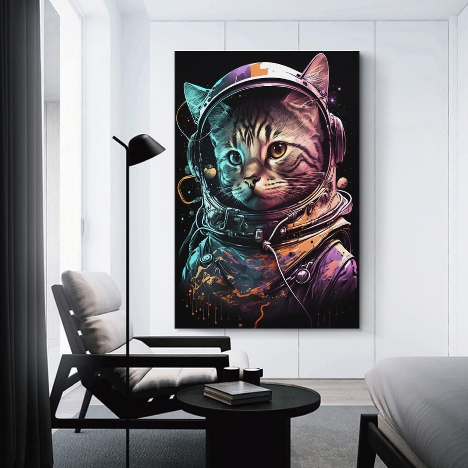 Junmoney Canvas Wall Picture Cat As An Astronaut, 24x36inch(60x90cm), for Hallway, Bedroom Or Modern Interiors, Home Decor Gift with Stylish Appeal