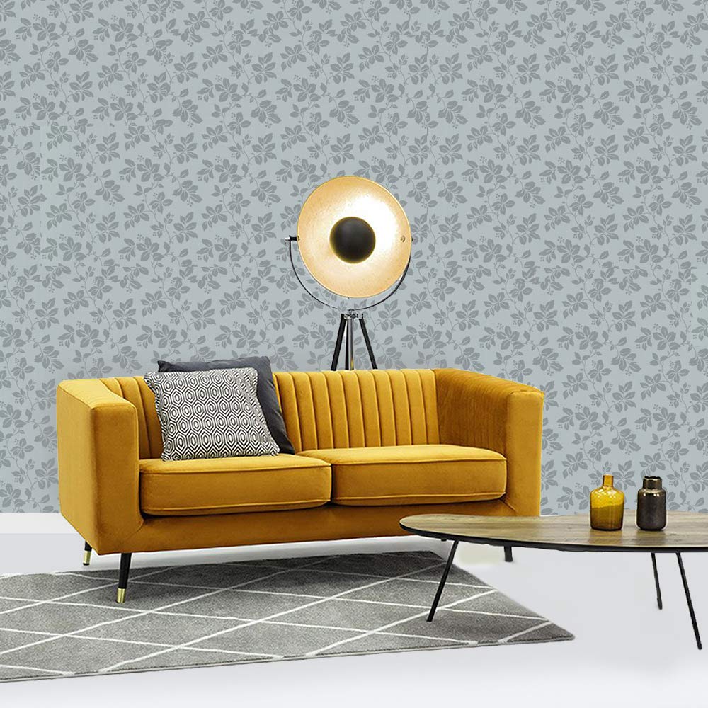 BHF FD68767 Claremont Rose Leaf Blue Wallpaper - - Amazon.com