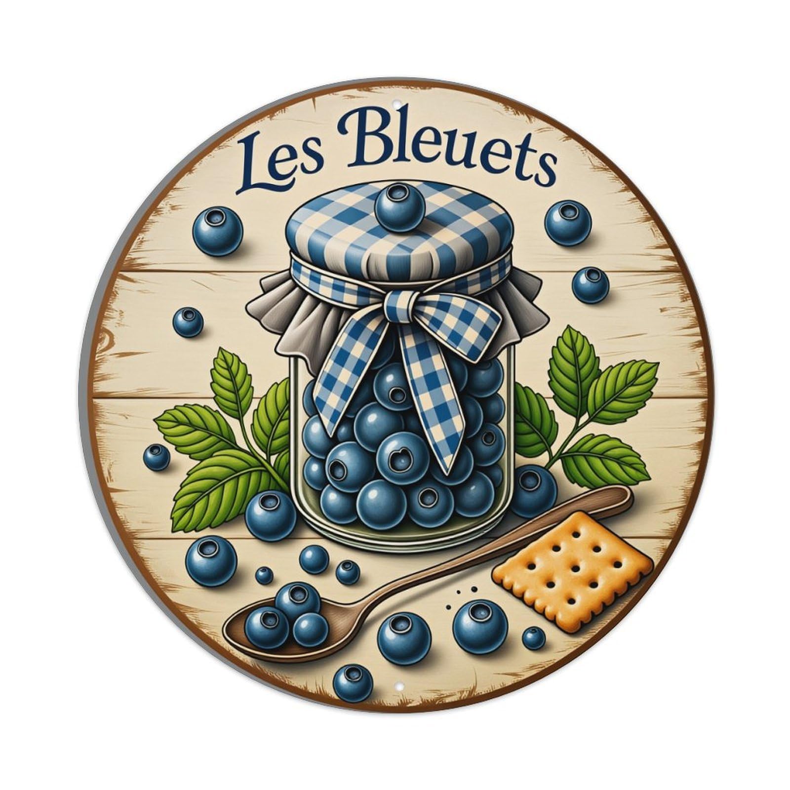 Blueberry Jar Checkered Ribbon Leaves Metal Tin Sign Vintage Garden Bedroom Cafe Bar Man Cave Home Wall Decor Metal Poster 8x8 inches