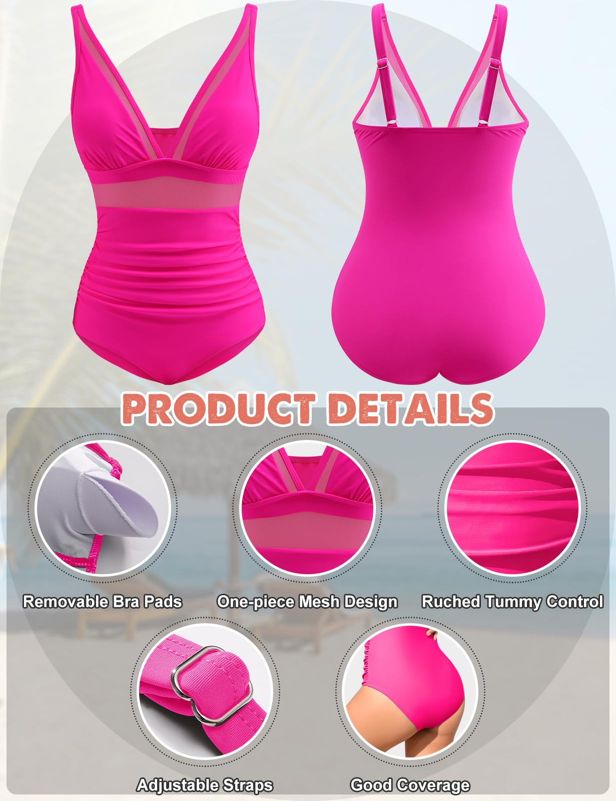 CMTOP Costume da Bagno Intero da Donna, Costumi Intero Collo a V Profondo con Spalline Regolabili con Beachwear Swimwear