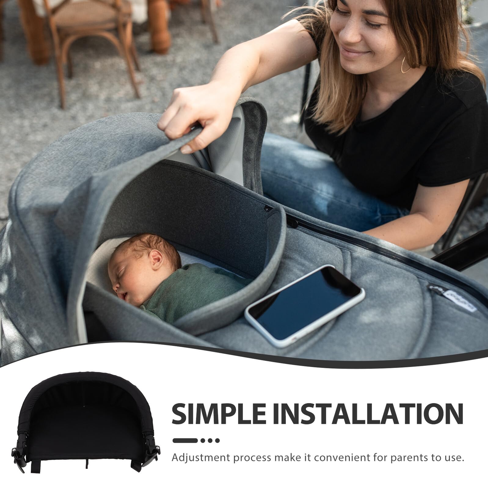 Höhenverstellbare Kinderwagen Beinstütze für Babys, Schwarz | Klappbare Neigung, Oxford Gewebe, Passend für Buggy und Pram, als Zubehör für Säuglinge