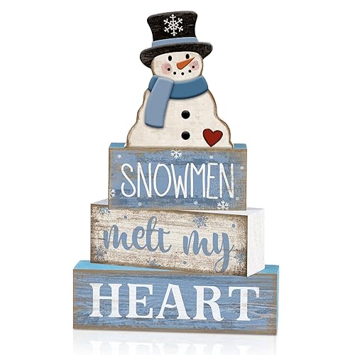 Moucuny 4 Pcs Winter Table Decorations Blue and White Snowman