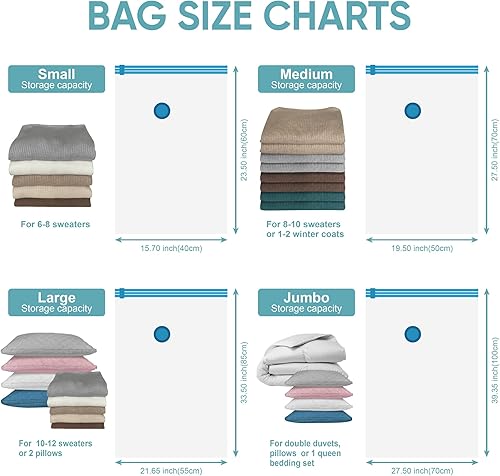 Miniatura 4 de MattEasy Bolsas de almacenamiento al vacío con bomba eléctrica, paquete de 16 (3 jumbo3 grande5 mediano5 pequeño), bolsas ahorradoras de espacio con