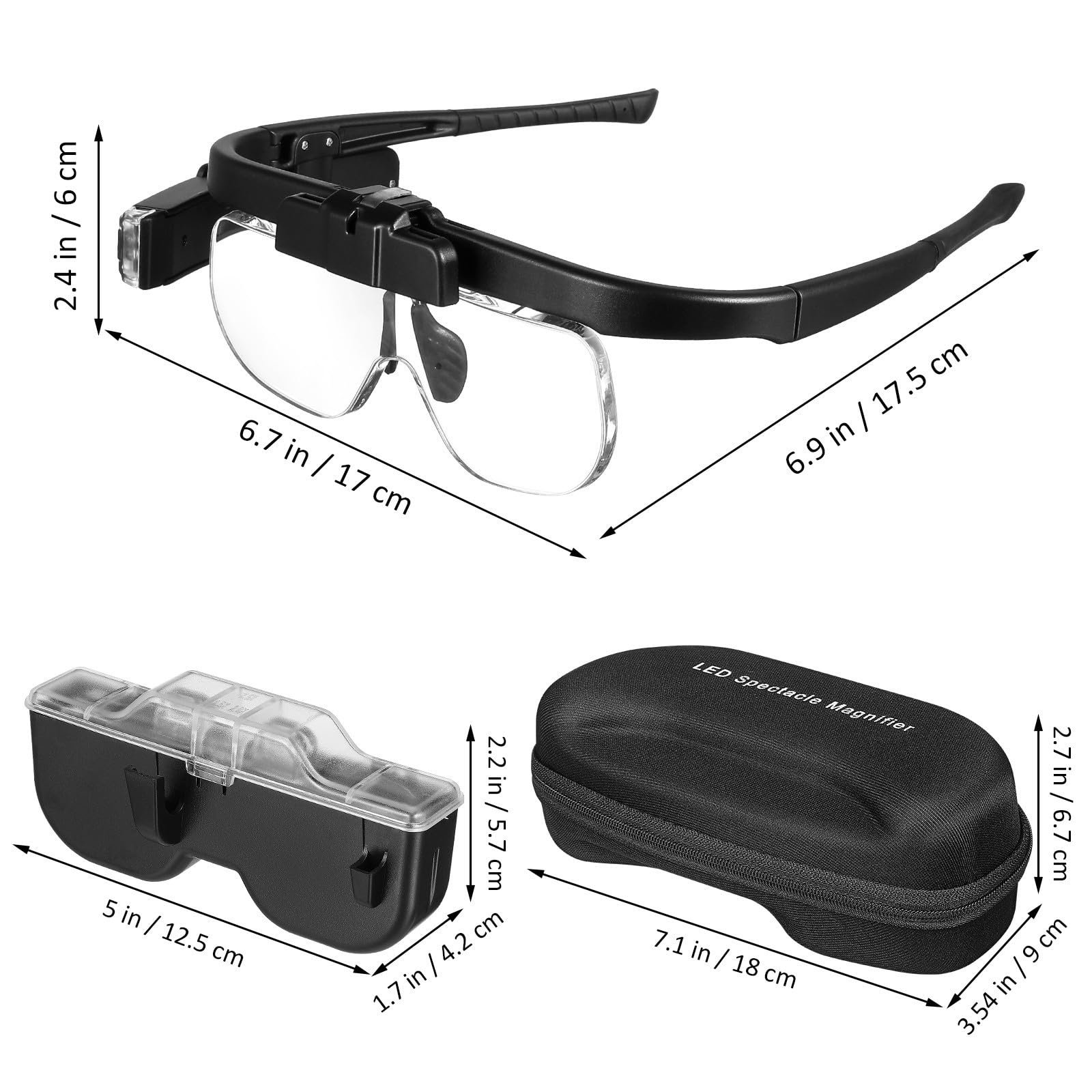 ULTECHNOVO Gafas Lupa Diseño Ligero Abs y Acrílico Manos Libres con Luz LED Recargable USB con Comodidad para Lectura, Reparación y Trabajos Detallados
