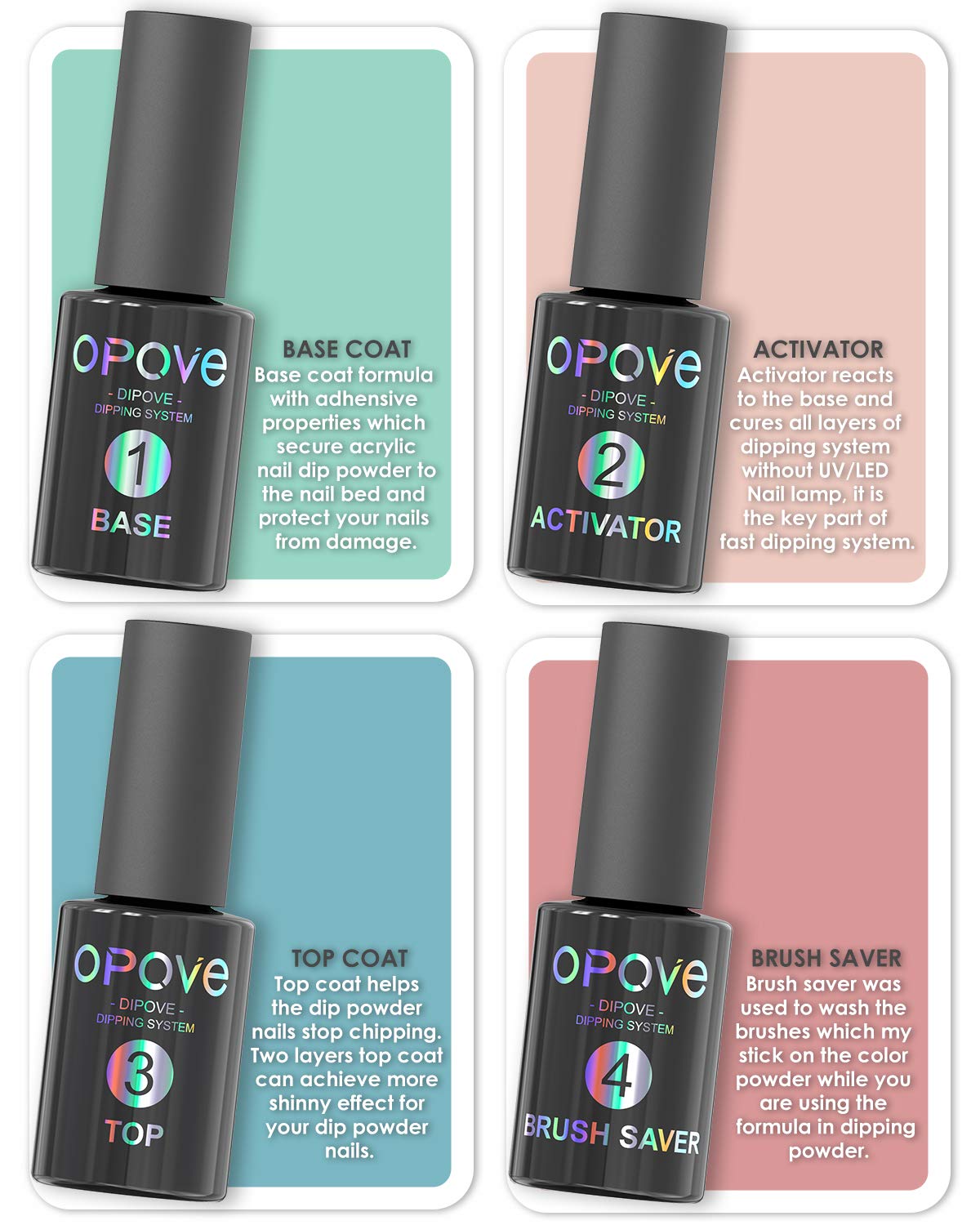 opove Dip Powder Nail Kit, Nail Dipping Powder Starter System French Nail Acrylic Powder Set - 12 Colors