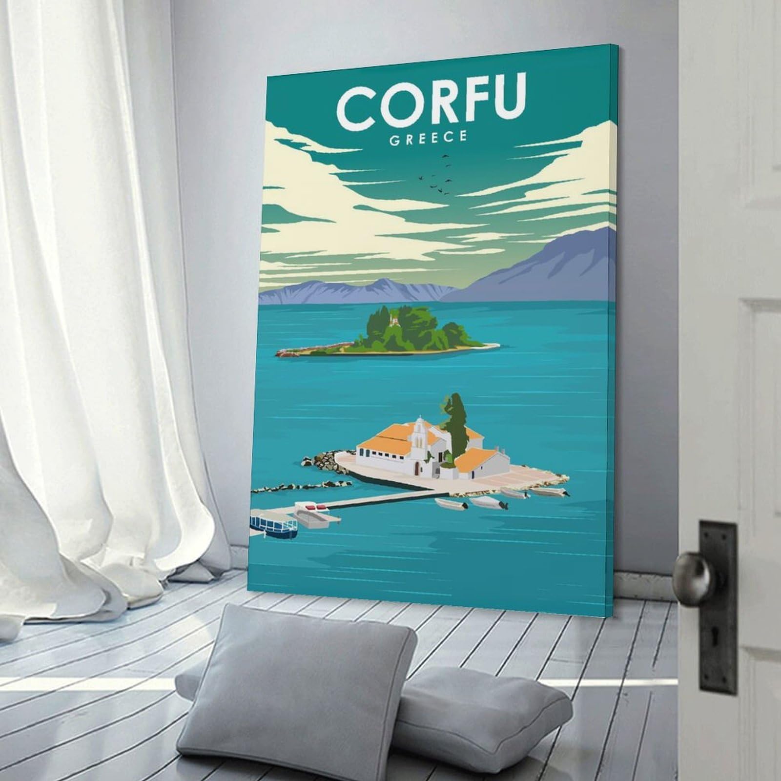 Junmoney Corfu Greece Travel (2) Canvas Art Print 20x30inch(50x75cm), for Entrance Spaces, Stair Walls Or Halls, Wall Decor to Refresh Empty Corners