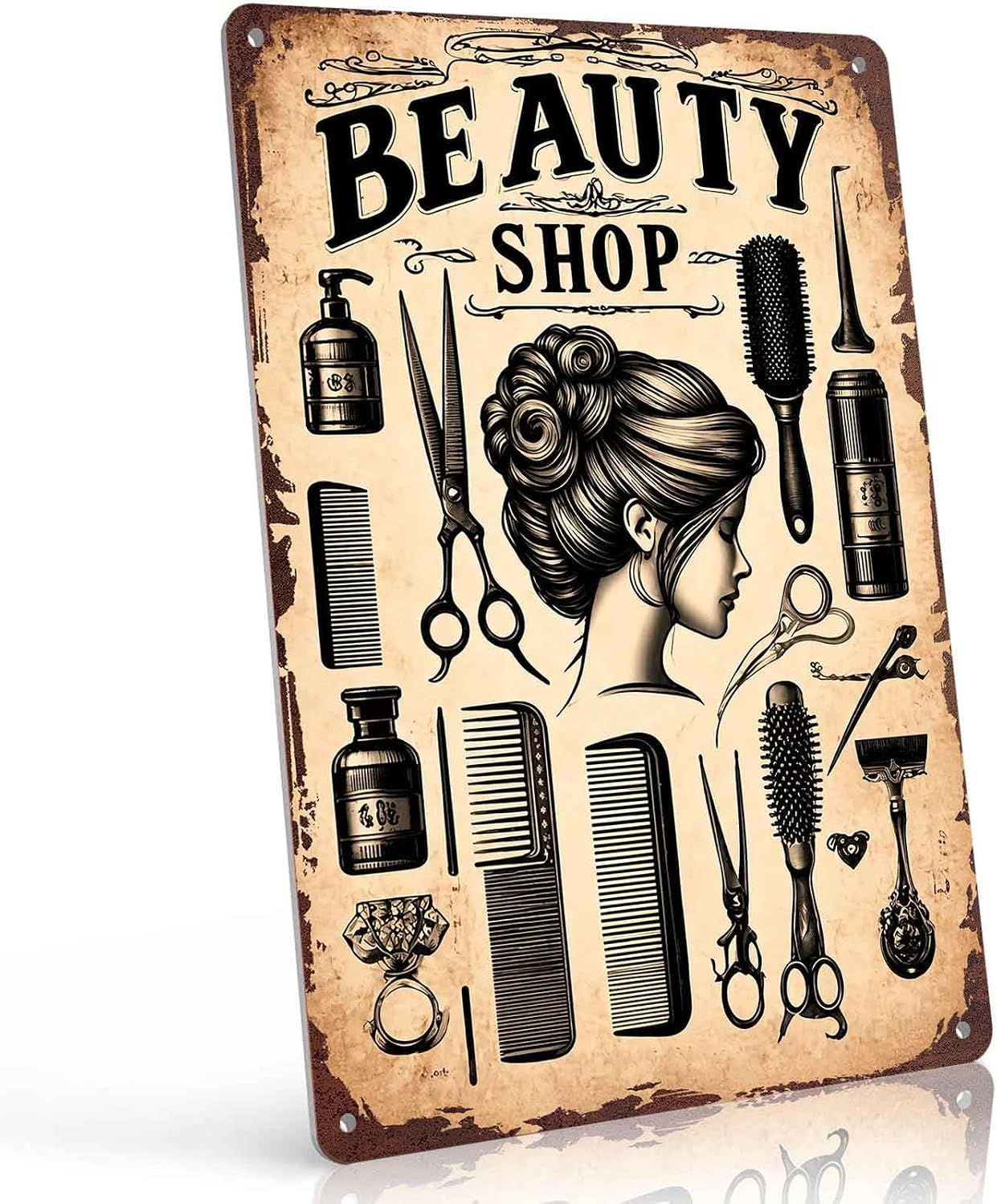 Funny Metal Sign - Vintage Beauty Shop Hairdressing Tools Aluminum Signs 8x12 Inch for Barber Shop Salon Living Room Bedroom Office Café and Bathroom Wall Decor