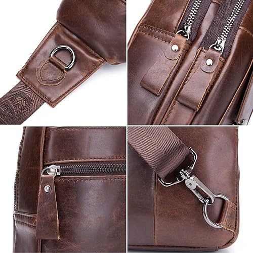 Miniatura 5 de Hebetag Mochila cruzada de cuero para hombres y mujeres, para viajes al aire libre, trabajo, bolsa para el pecho, camping, casual, mochila café, 7.1