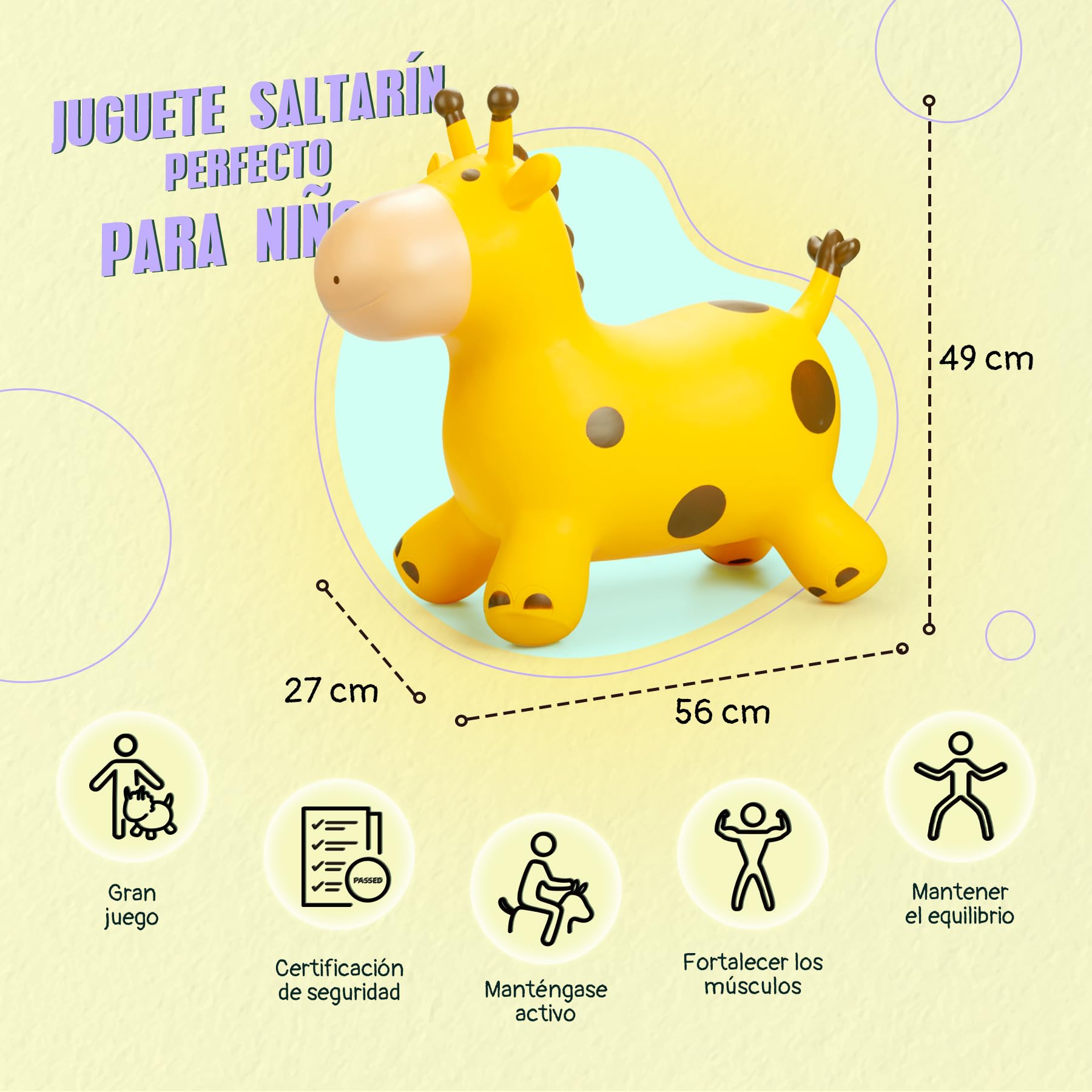 U&C Plant Animal Saltarín Caballo con Bomba Saltador niños Animal de Salto Saltar para niños de 1 a 6 años Bouncy Animal para Bebes & niño pequeño Sin BPA,Jirafa